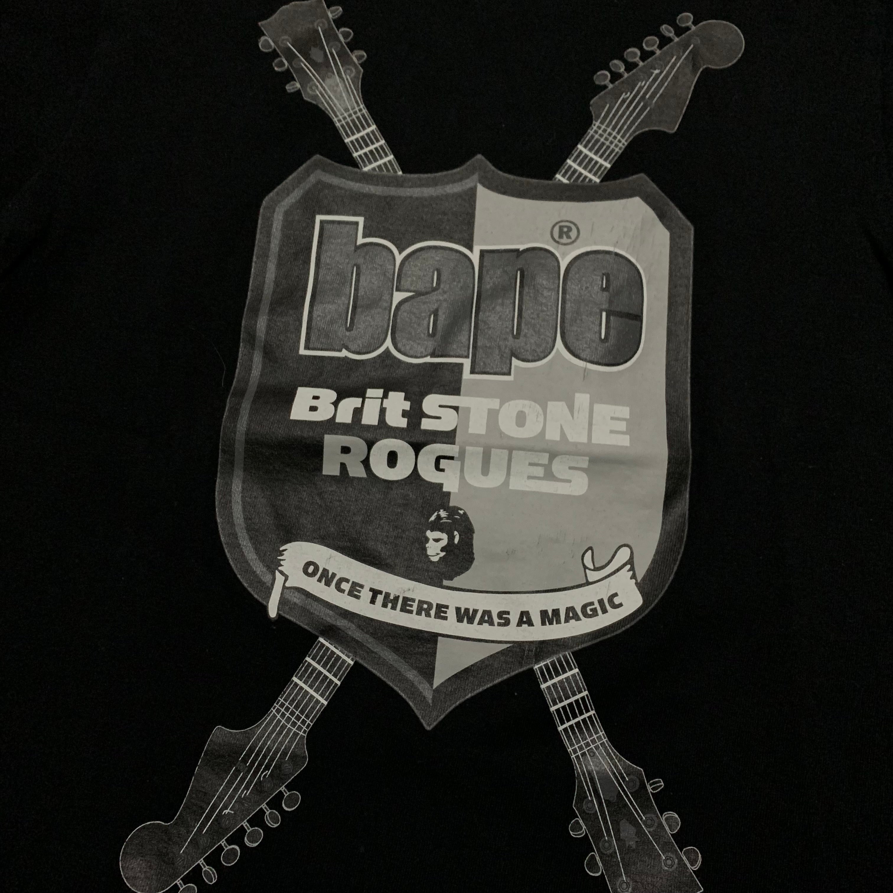 Bape XS Brit Stone Rouges Music Indie Rock Graphic Black Tee A Bathing Ape Vintage 1999