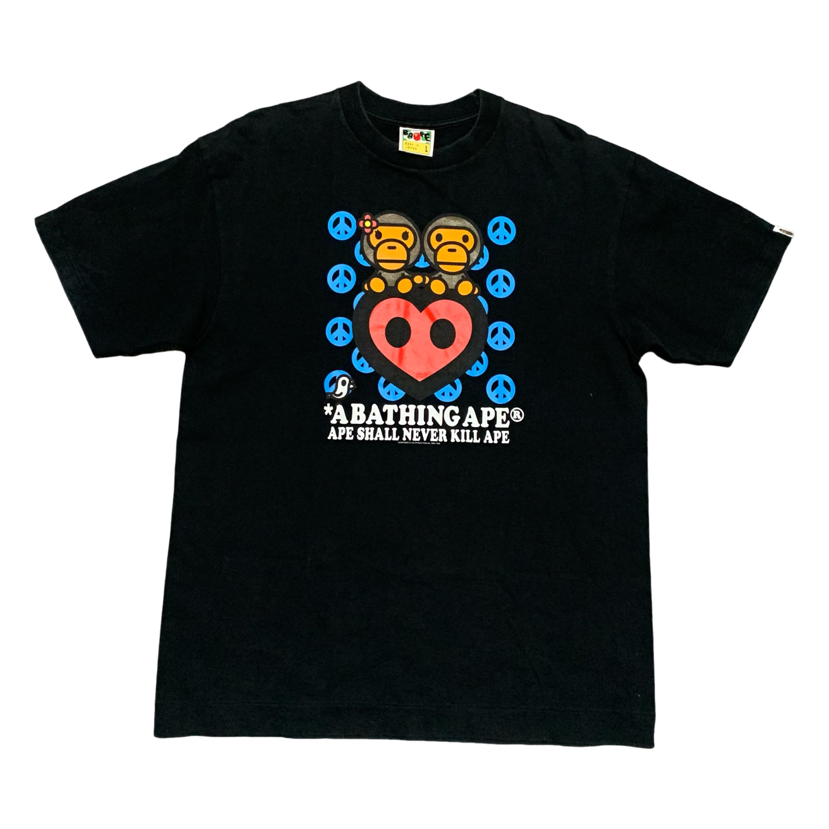 Bape Large Baby Milo Heart Graphic Black Tee 2008