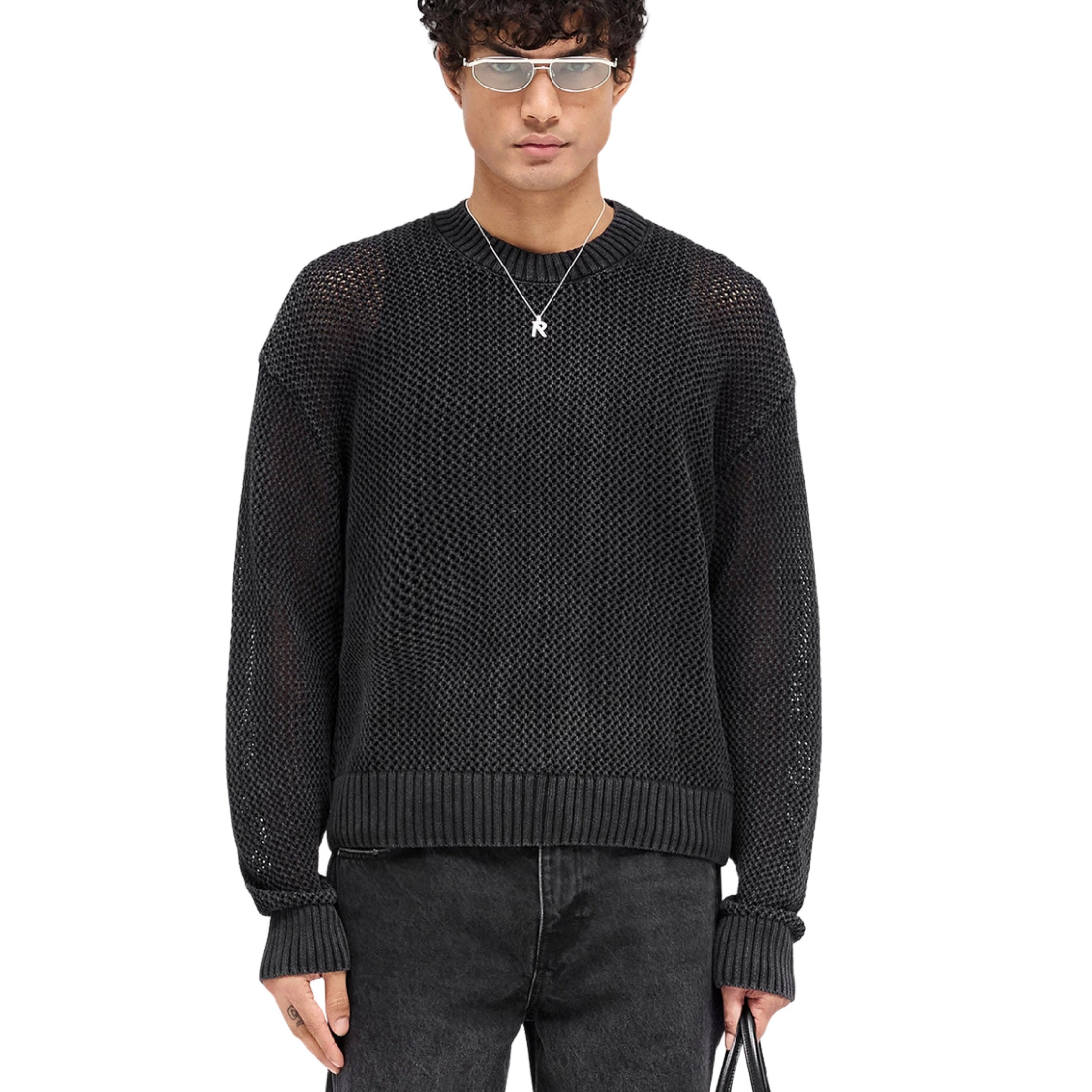 Represent Medium Sweater Open Gauge Knit Jet Black Sweater (RRP £170)