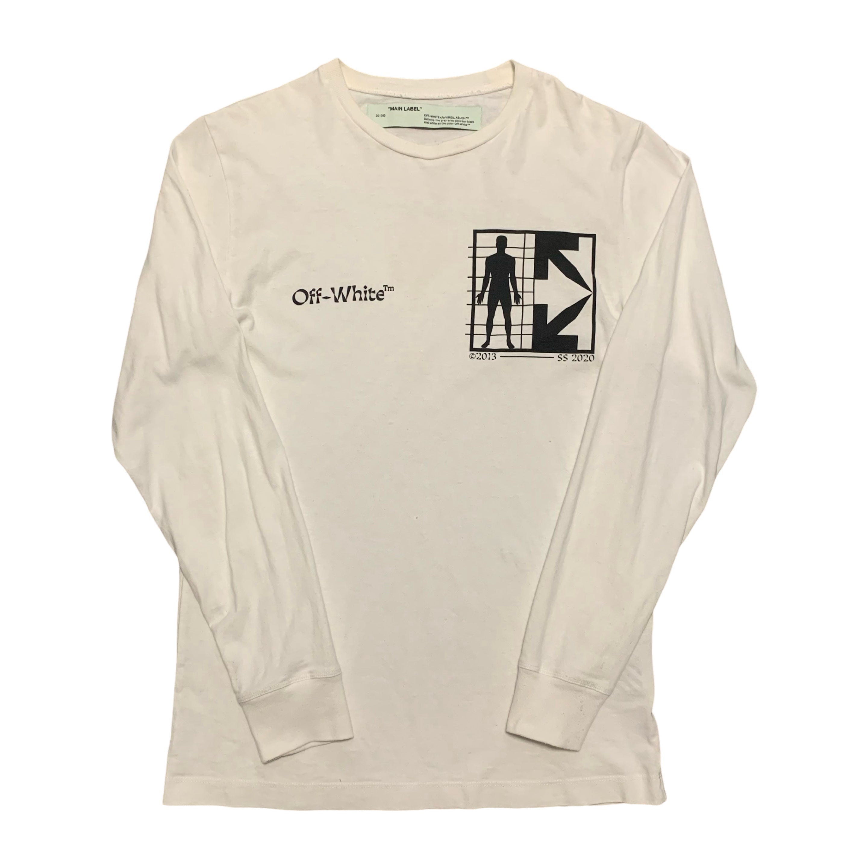 Off White XS Half Arrows Man White Long Sleeve Tee Virgil Abloh (OMAB001S20185010)