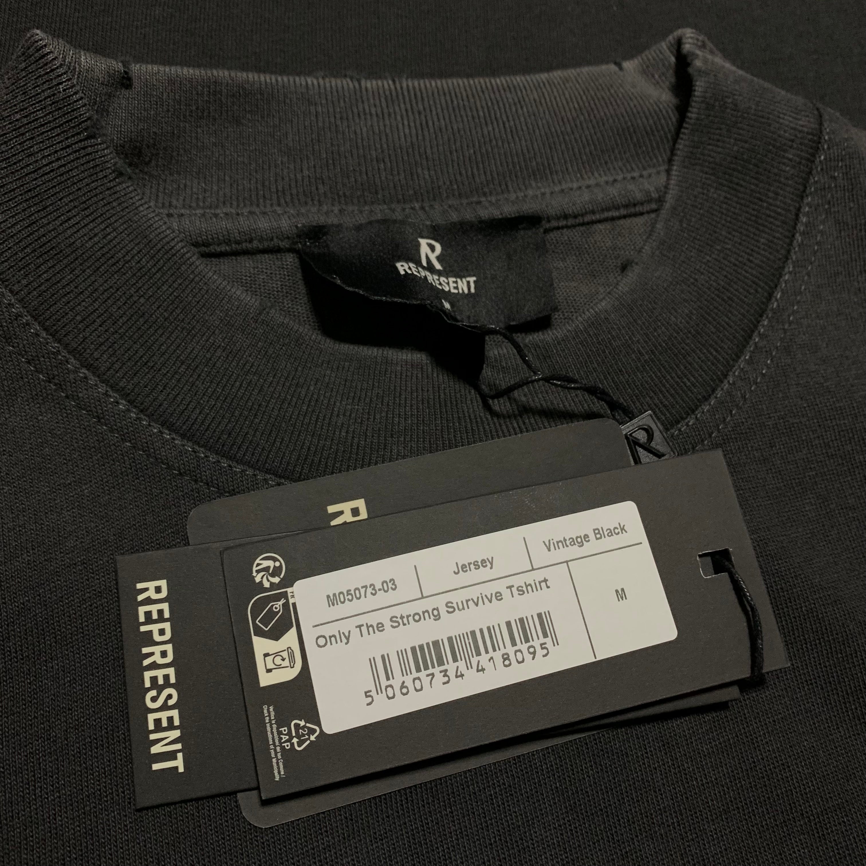 Represent Medium Shark Vintage Black Tee Only The Strong Survive