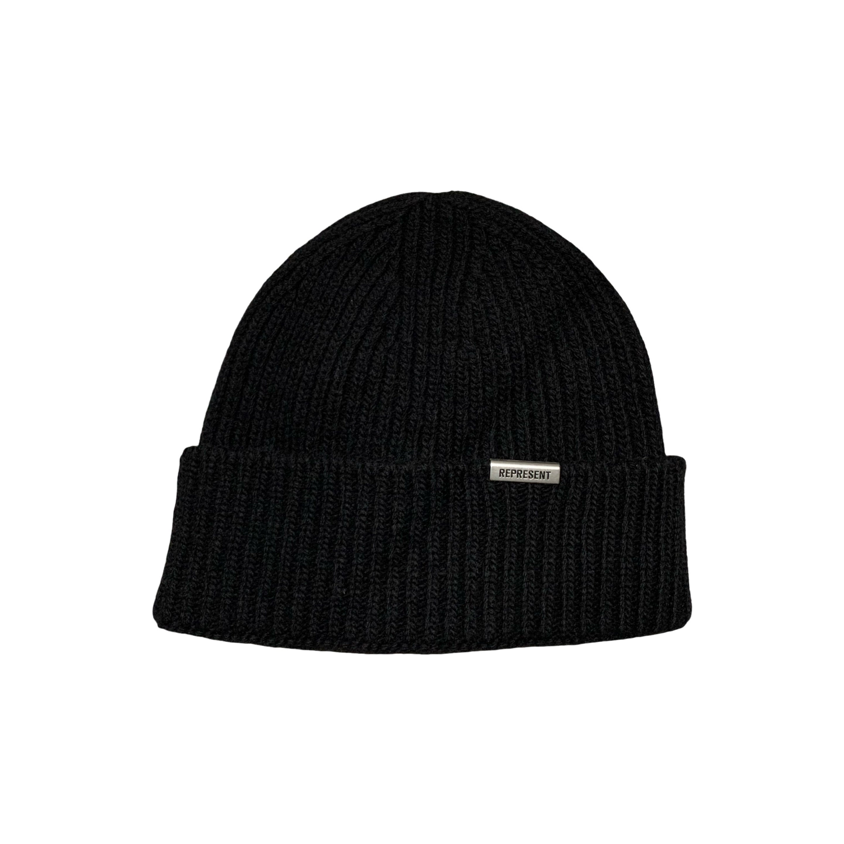 Represent Beanie Black Wool Ribbed Beanie Hat