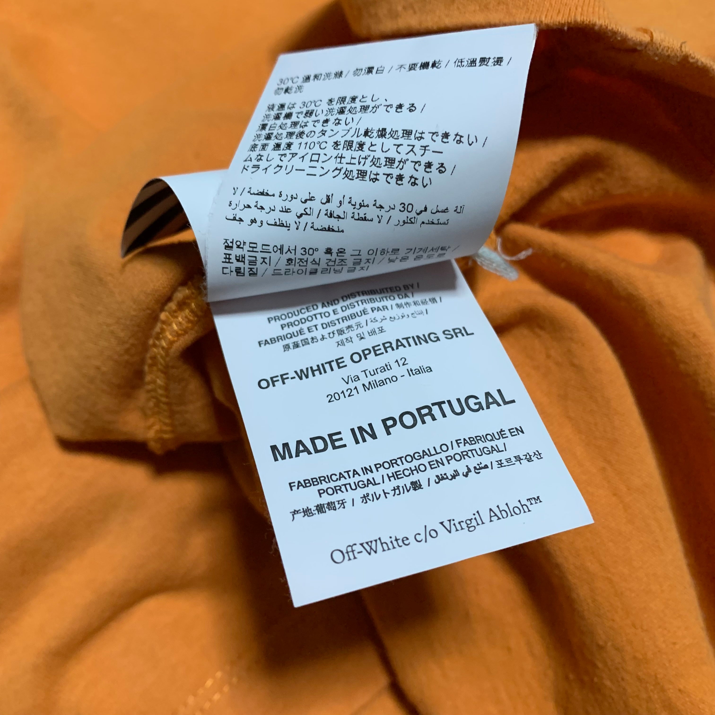 Off White XL Tape Arrows Orange Tee Virgil Abloh