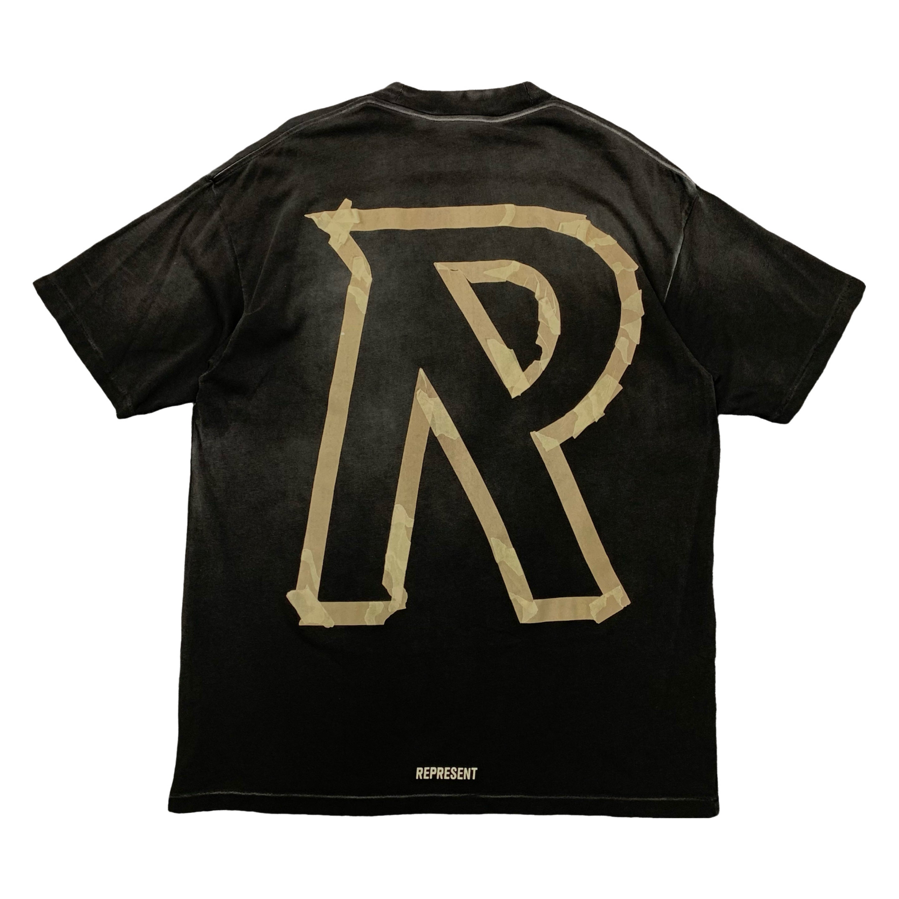 Represent XS Tee Masking Tape Initial Stained Black T-Shirt