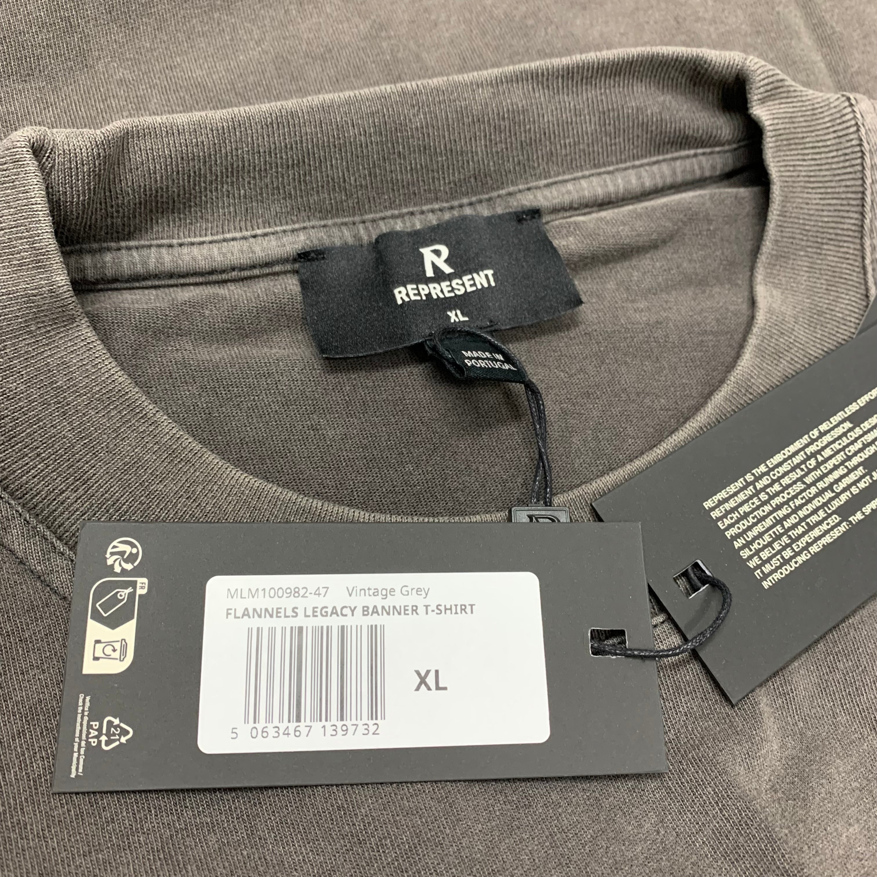 Represent XL Tee Flannels Legacy Banner Vintage Grey T-Shirt