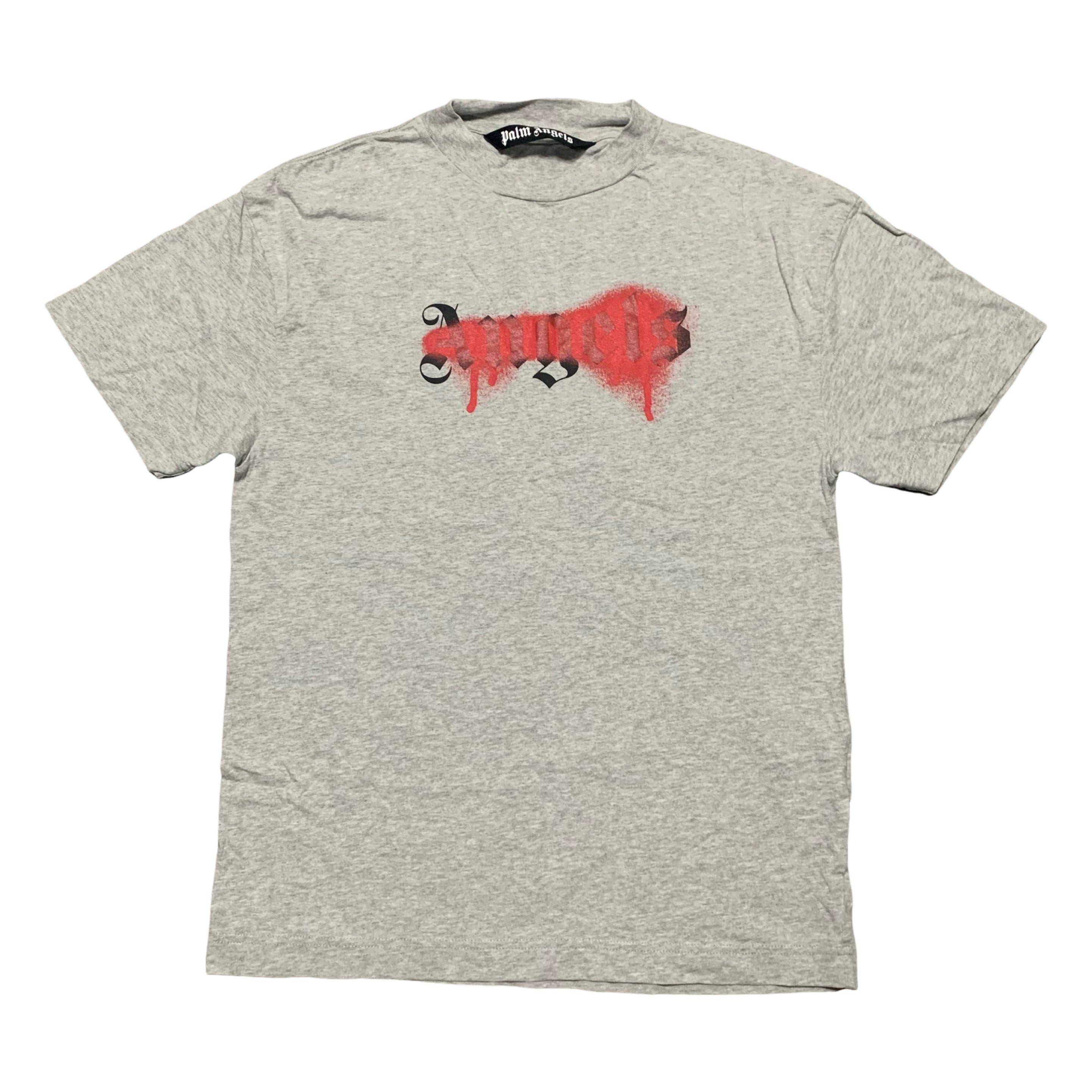 Palm Angels XS Paint Splatter Logo Grey Tee