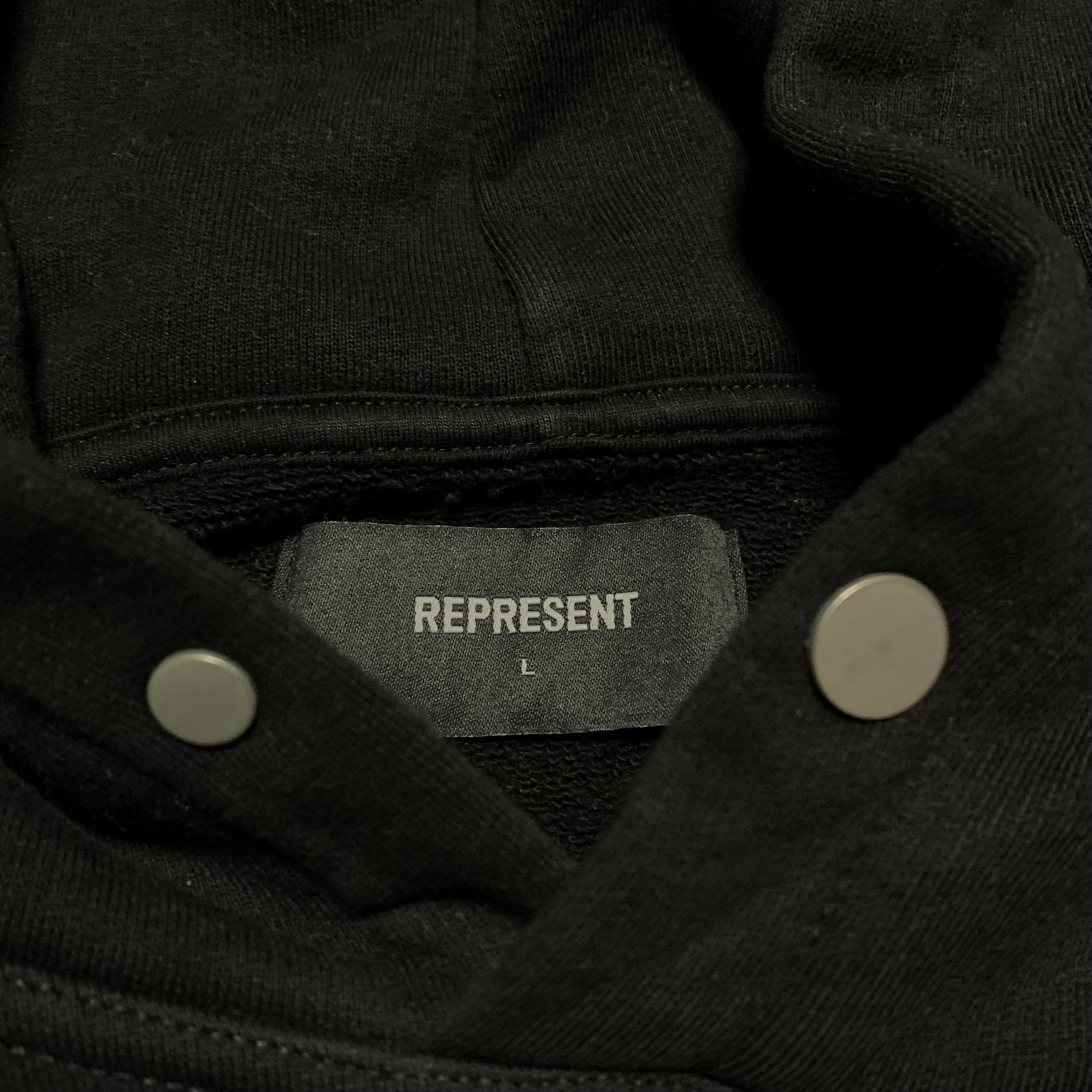 Represent Large Owners Club Jet Black Hoodie Blue Graphic