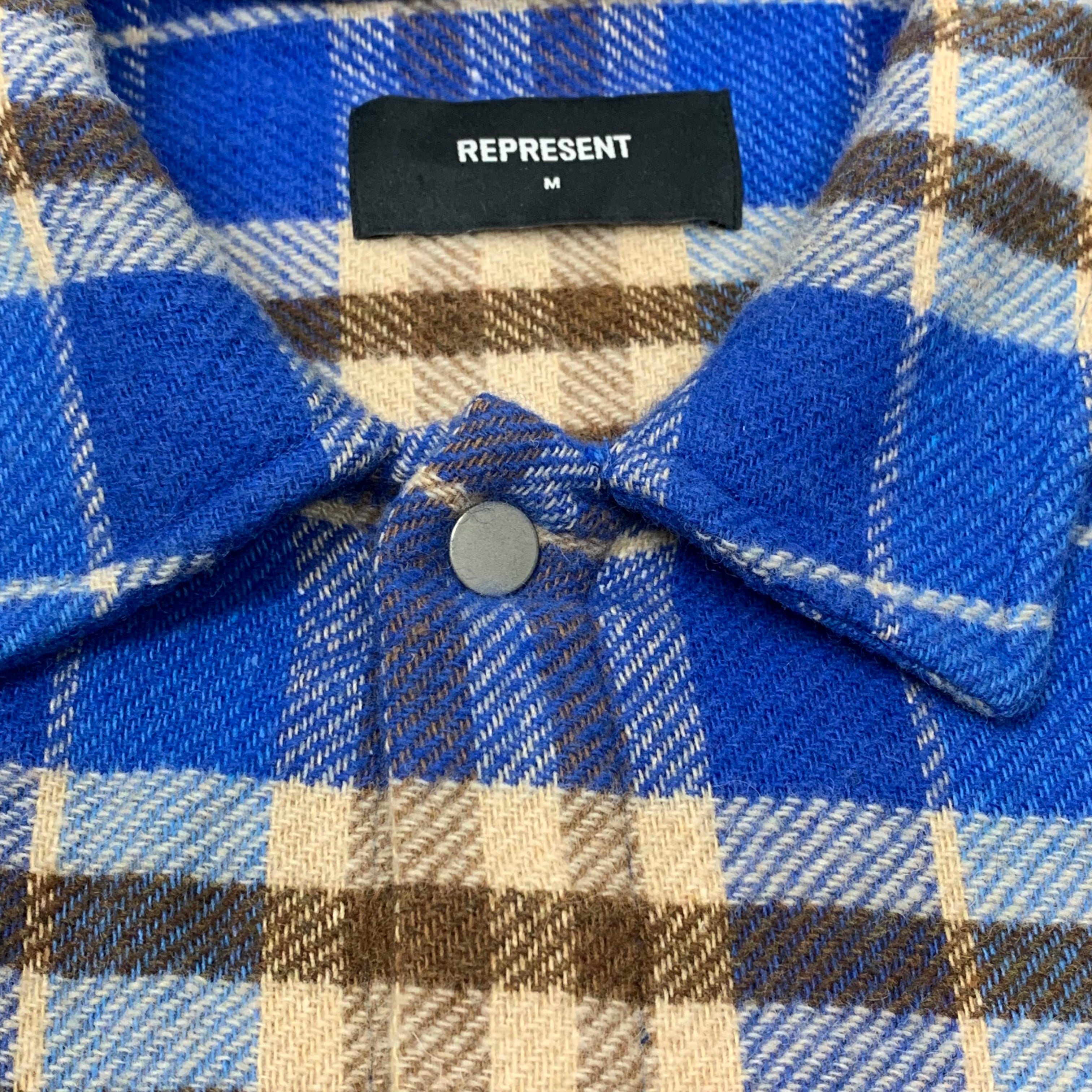 Represent Medium Flannel Shirt Initial Blue Check Shirt Top