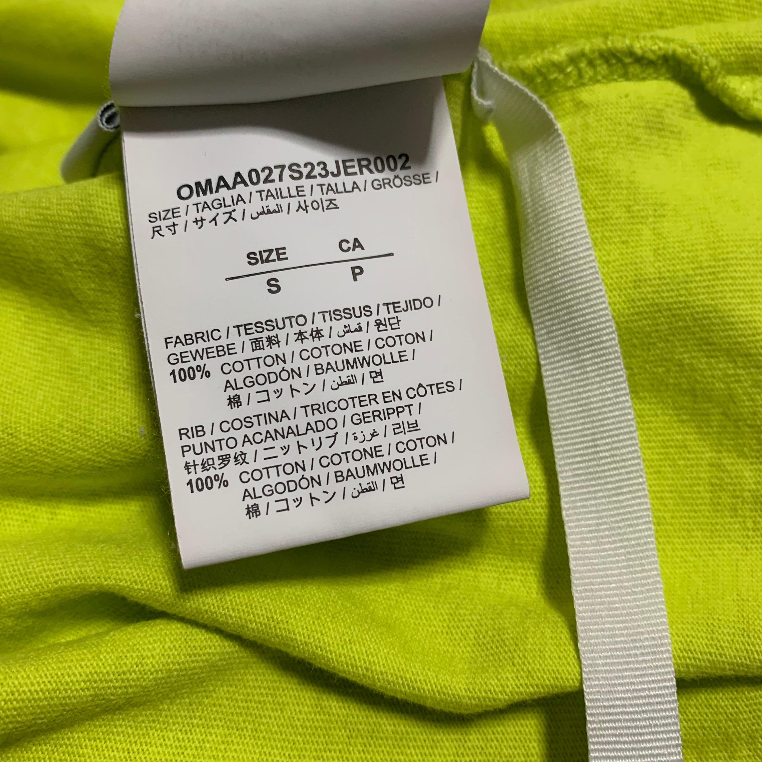 Off White Small Caravaggio Arrows Lime Yellow Tee Virgil Abloh