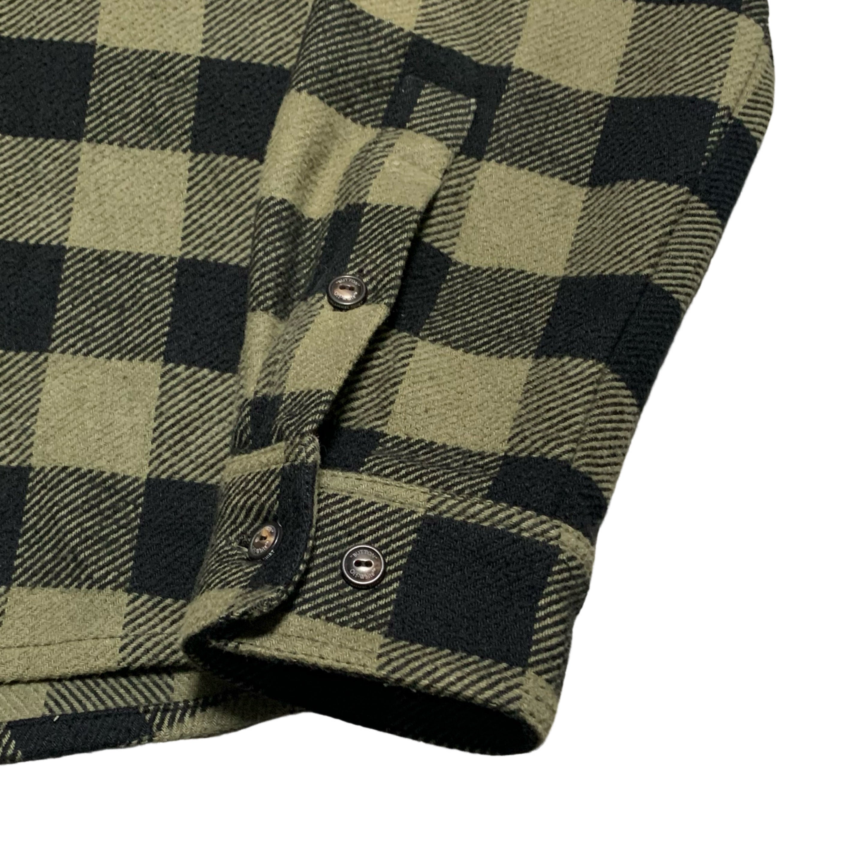 Off White Medium Flannel Shirt Arrows Checked Green Black Button Top Virgil Abloh