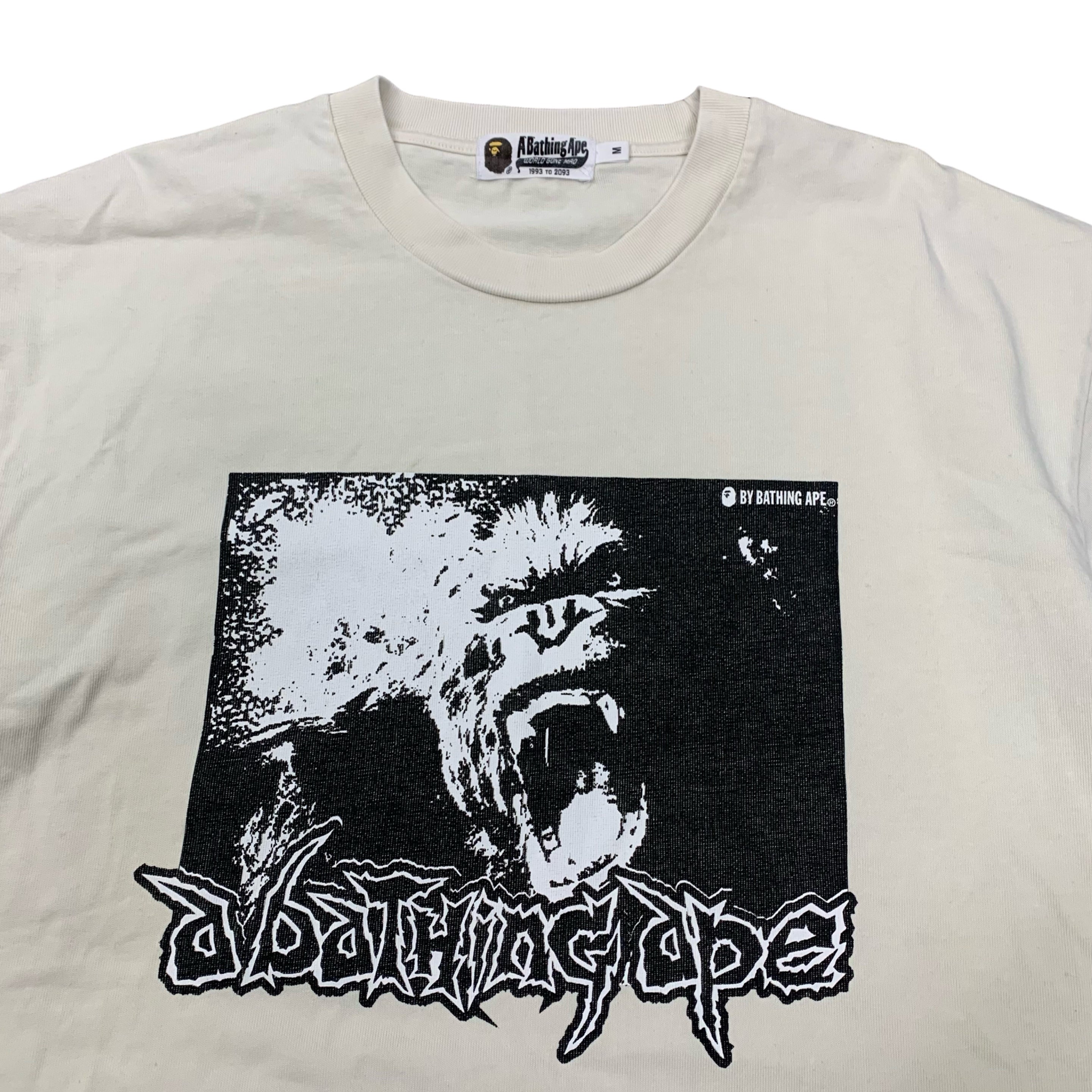 Bape Medium Tee Mad Ape Graphic Acid Wash Ivory White T-Shirt A Bathing Ape