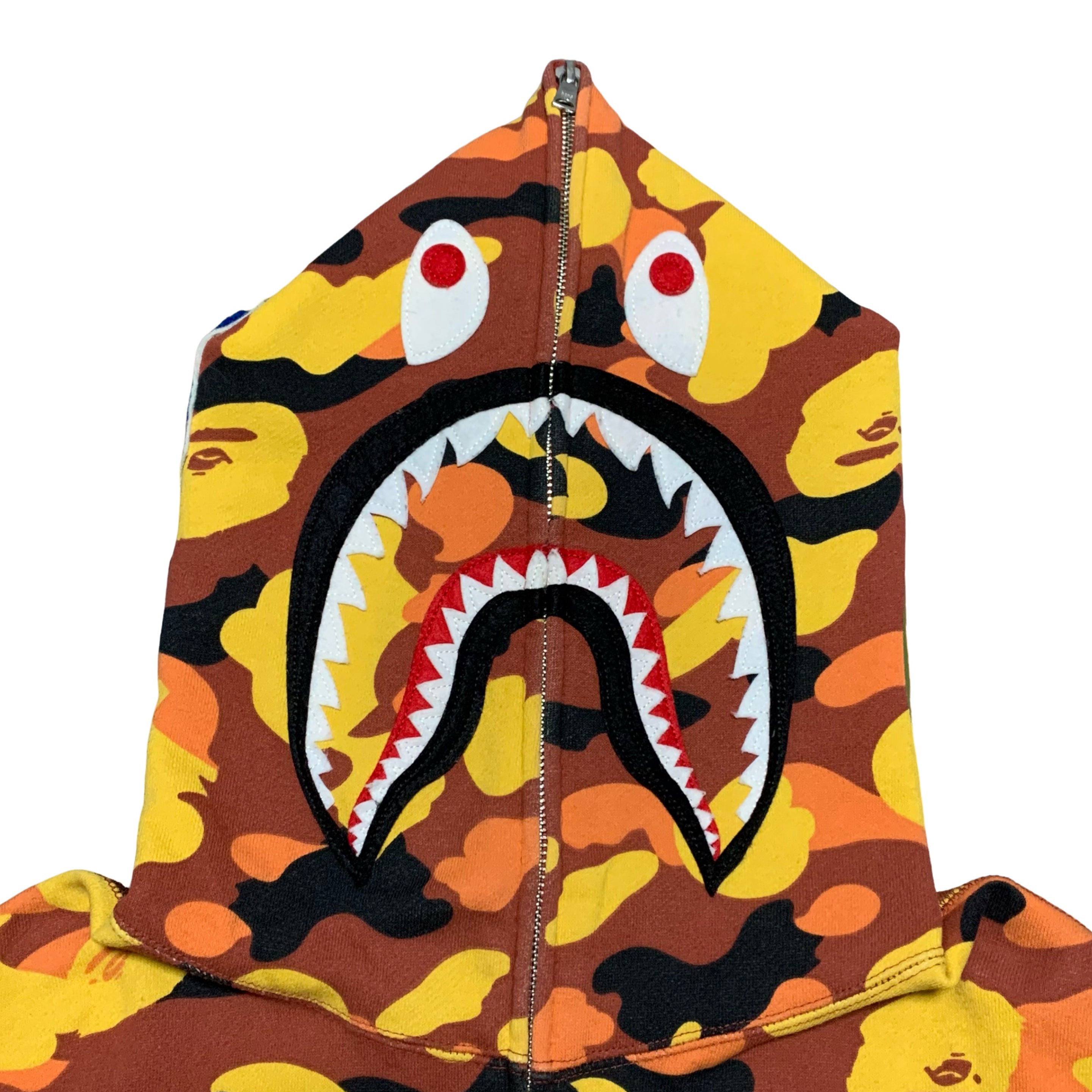 Bape Large Shark Orange Camo Full Zip Hoodie A Bathing Ape