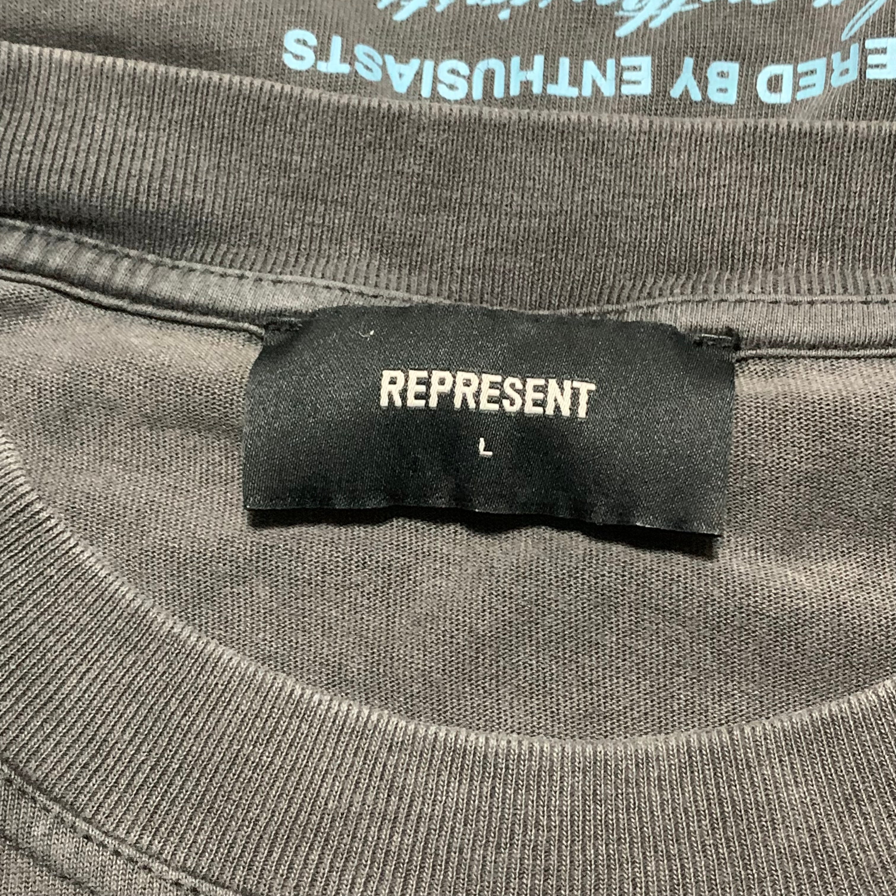 Represent Large Owners Club Vintage Grey Tee Blue