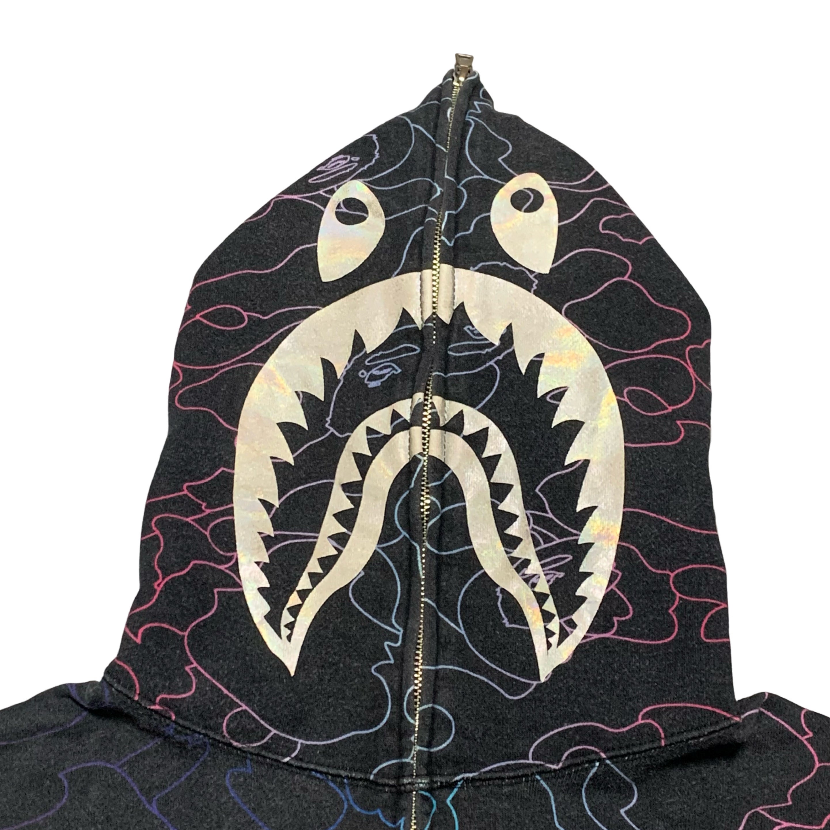 Bape Large Shark Hoodie Pencil Neon Camo Black Hoodie Full Zip A Bathing Ape