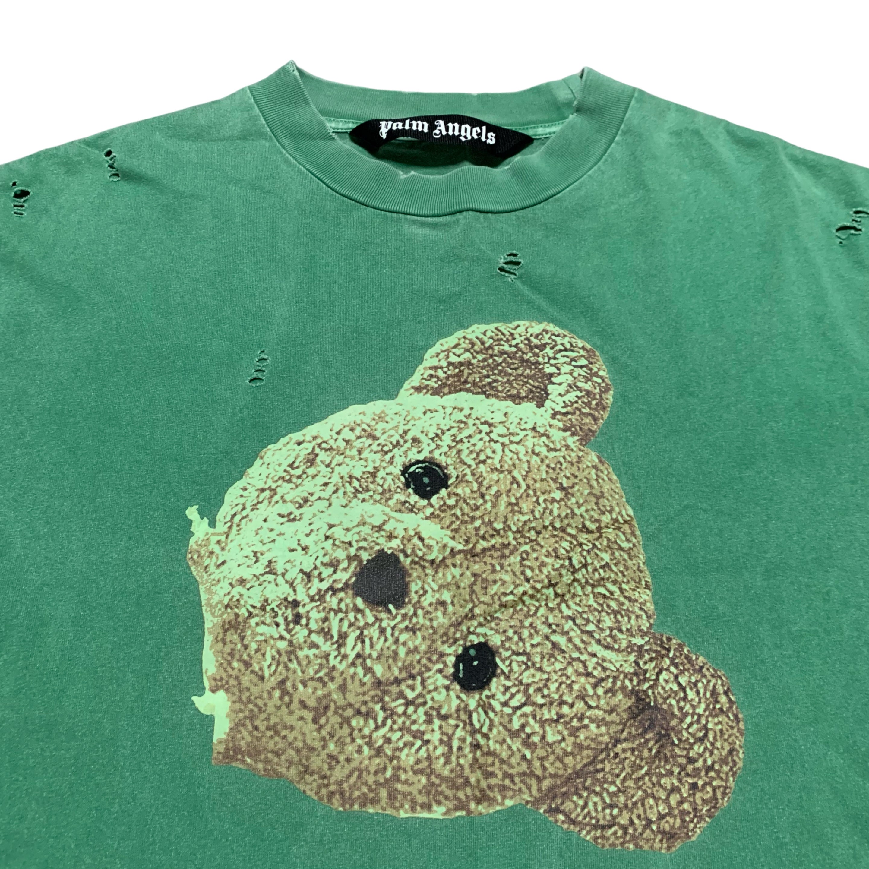 Palm Angels Medium Bear Head Green Tee Distressed