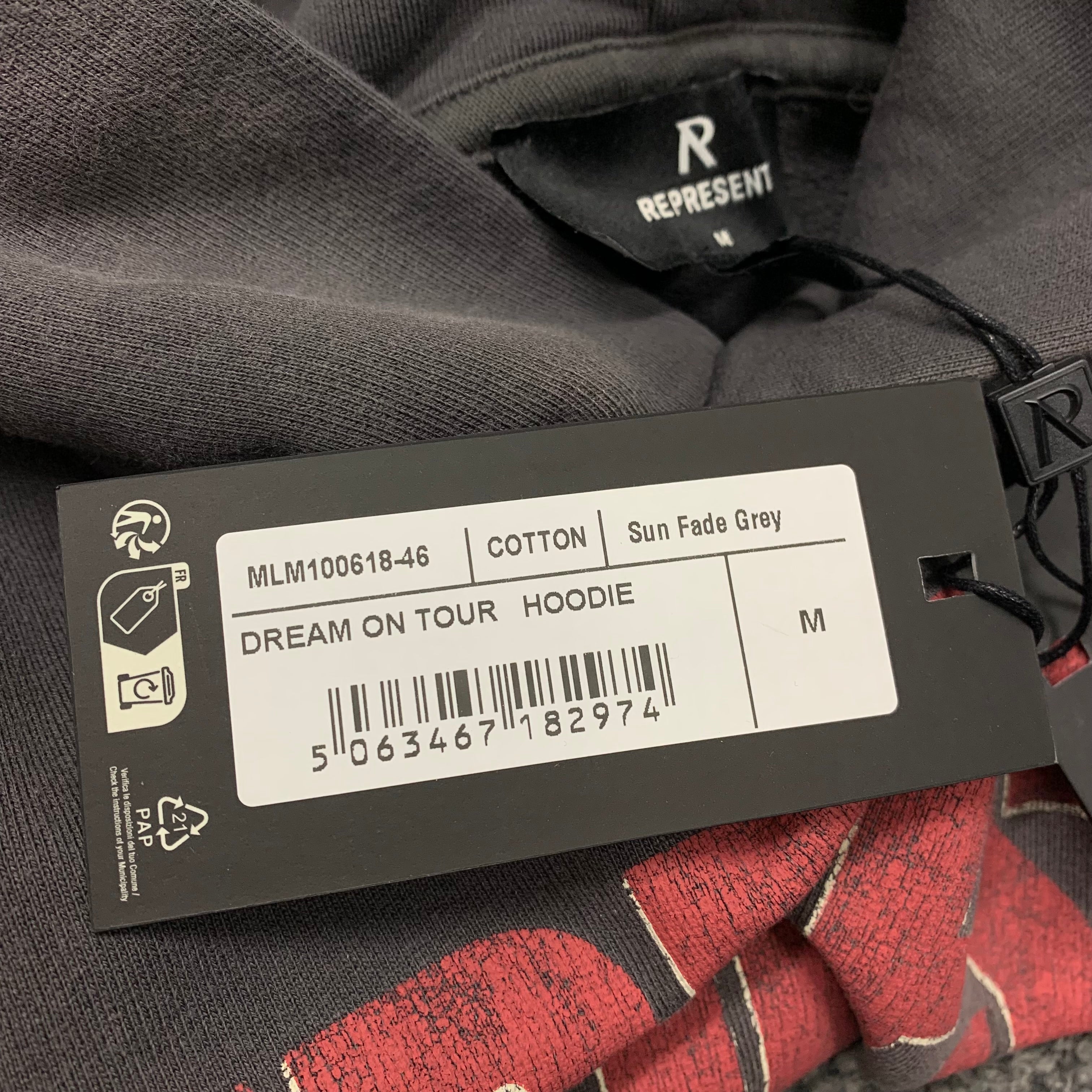 Represent Medium Hoodie Dream On Tour Sun Fade Grey Hoodie (RRP £180)