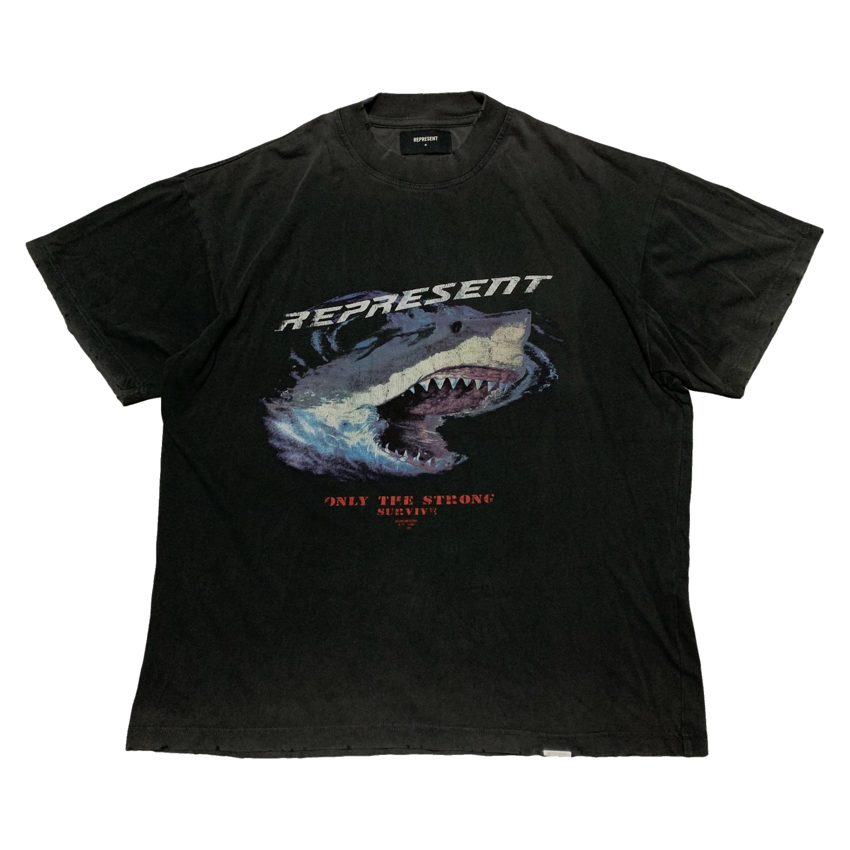 Represent Medium Shark Vintage Black Tee Only The Strong Survive