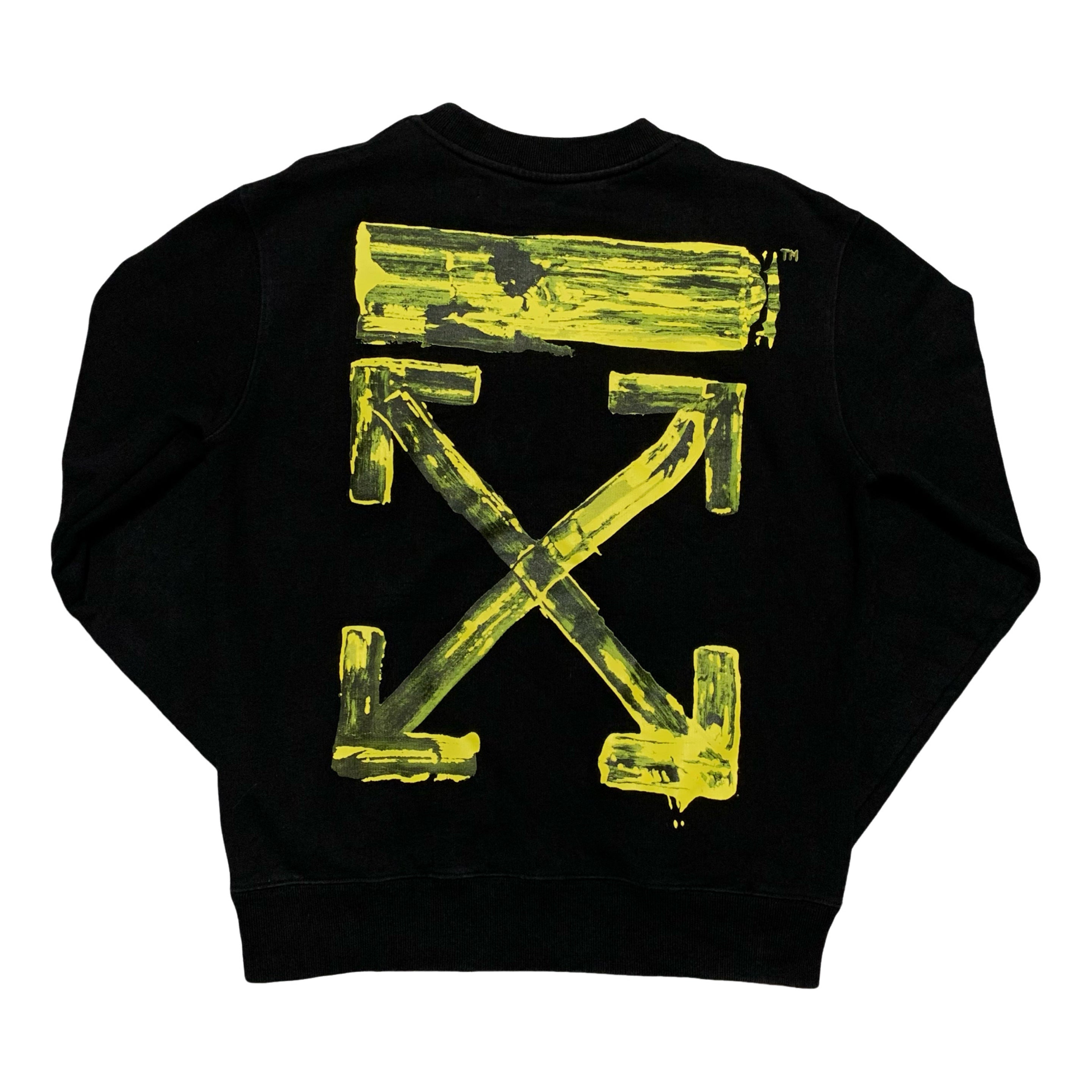 Off White Medium Acrylic Arrows Black Sweatshirt Crewneck Virgil Abloh Yellow Graphic