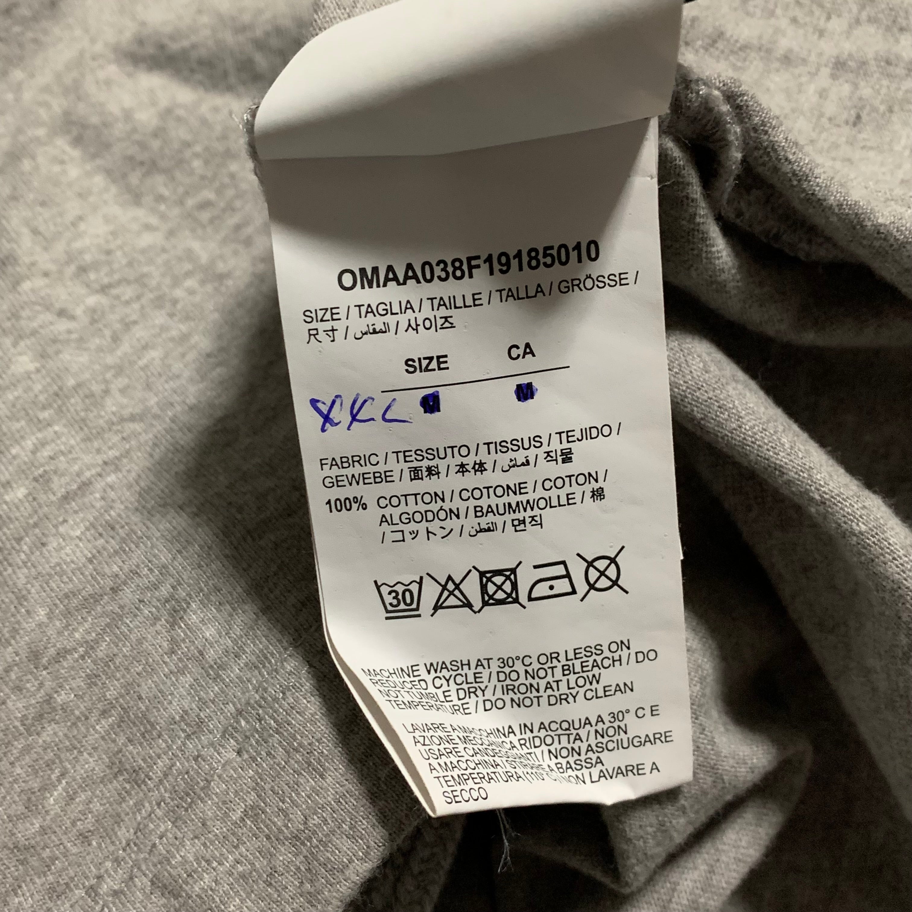 Off White XXL Acrylic Arrows Grey Tee Virgil Abloh Blue 2XL