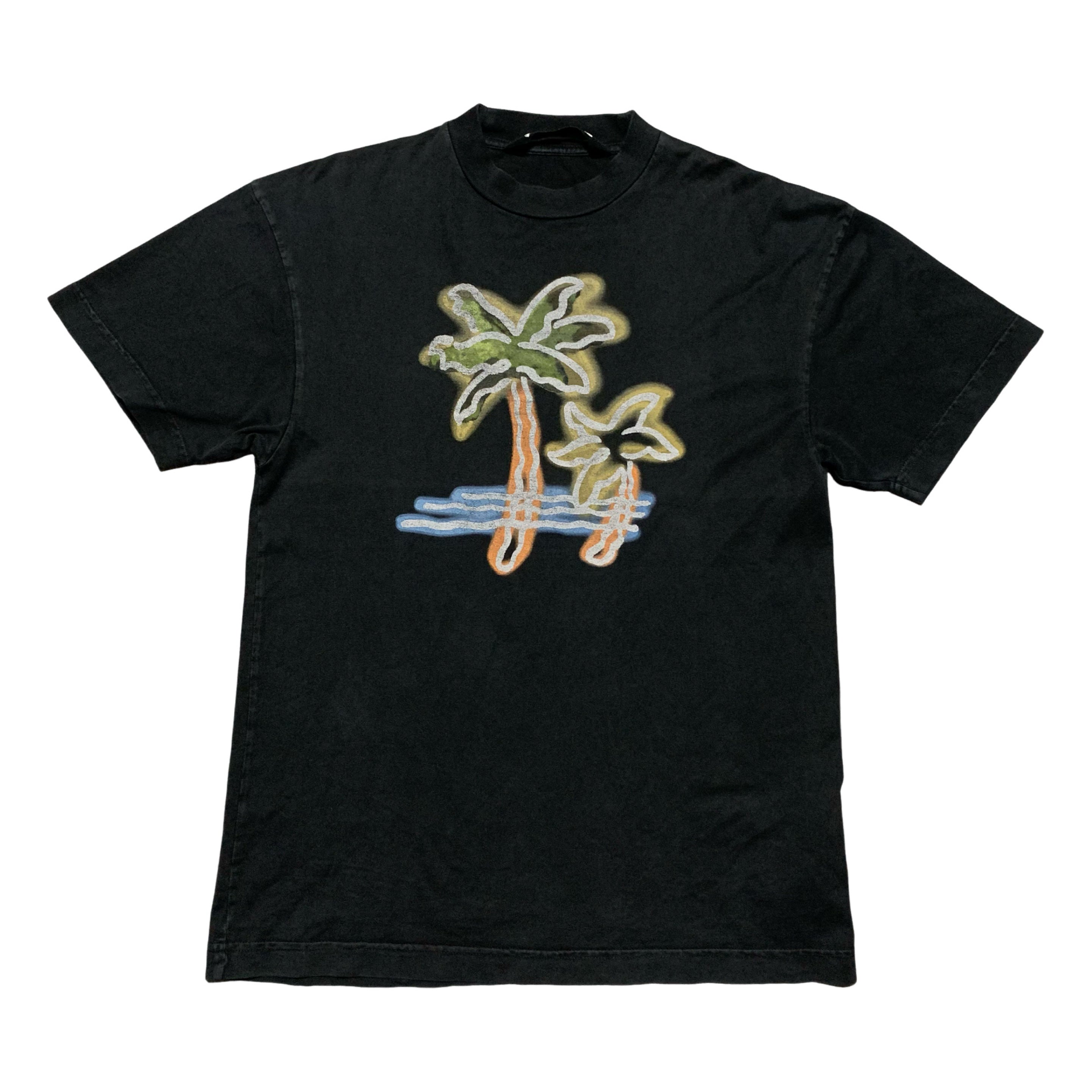 Palm Angels XS Neon Palm Tree Black Tee