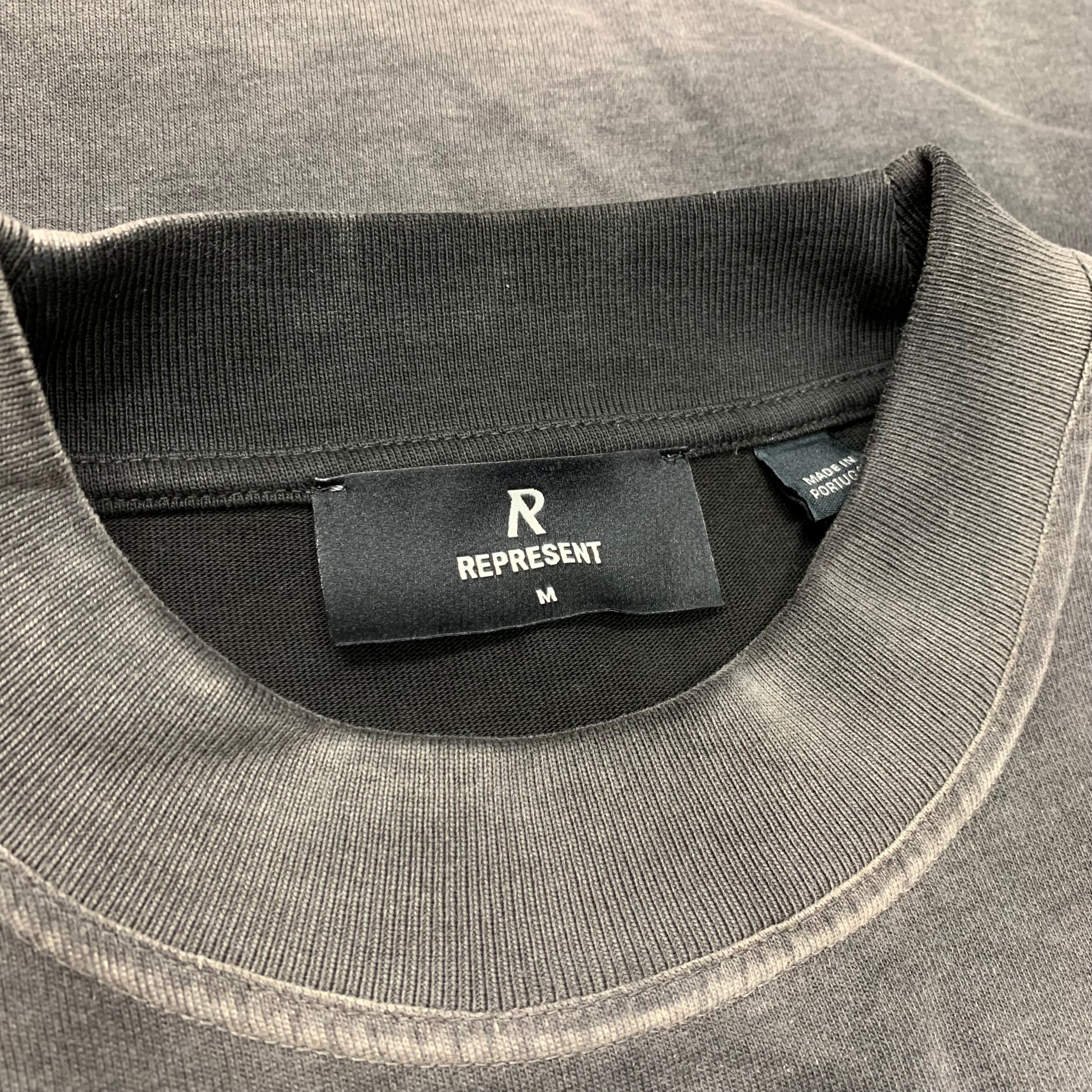 Represent Medium Tee Showcasing Stained Black T-Shirt