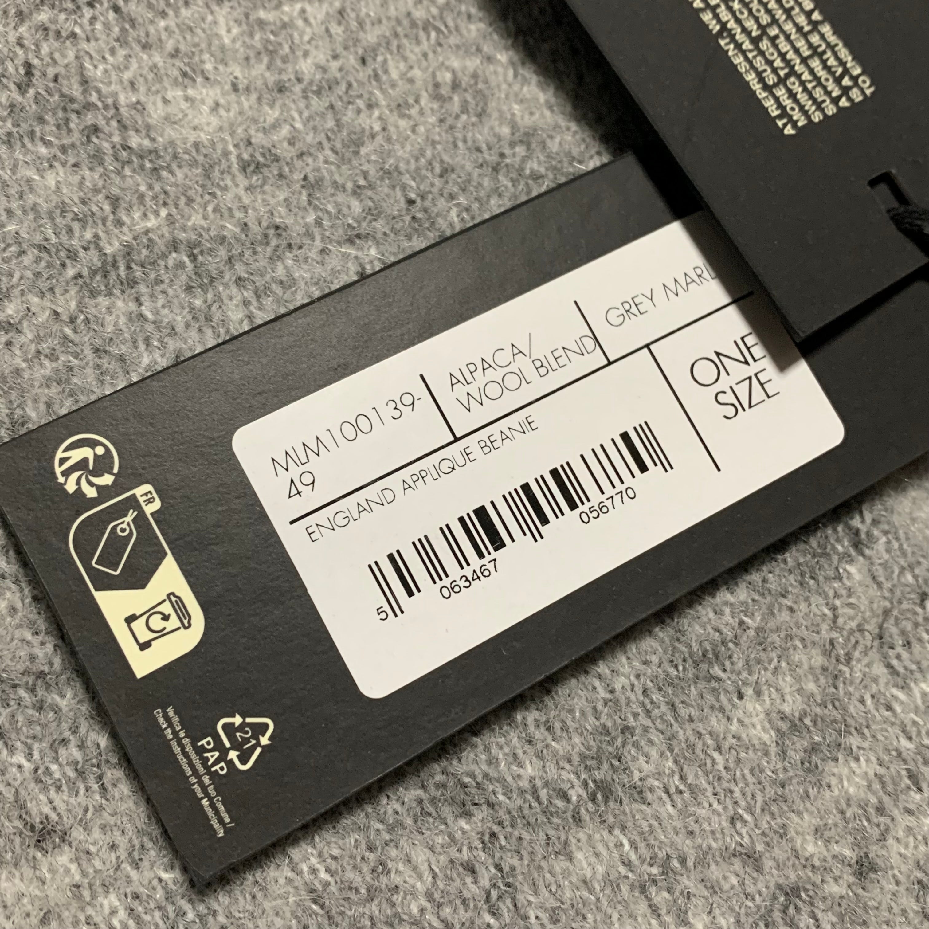 Represent Beanie England Applique Grey Marl Hat