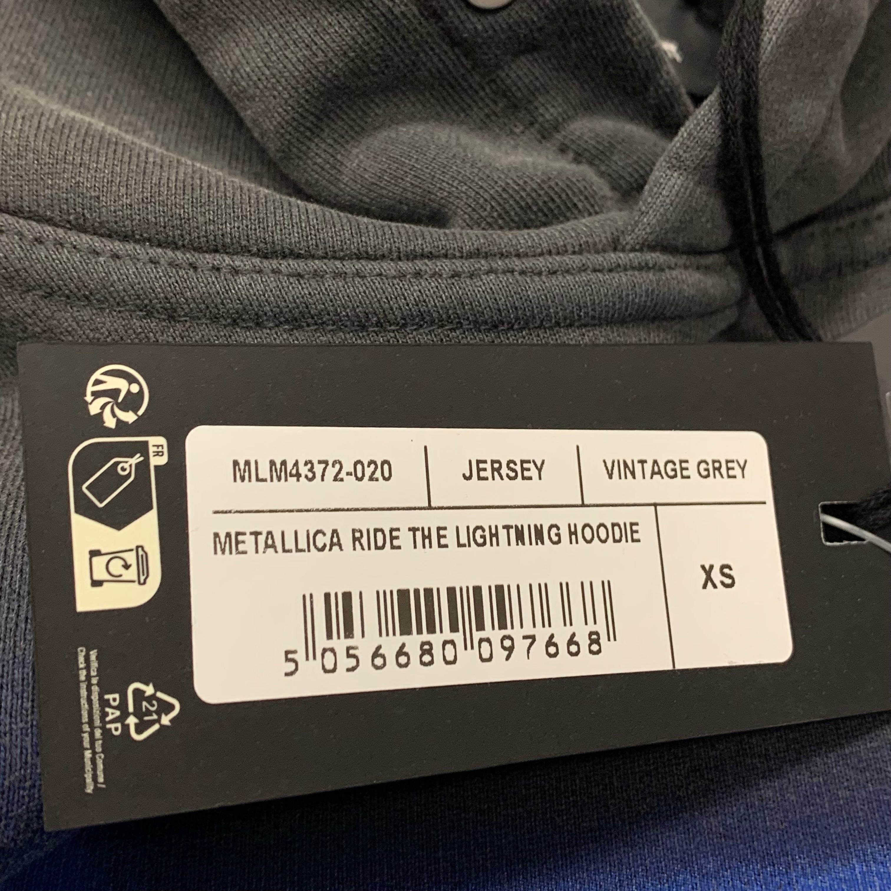 Represent XS Hoodie Metallica Ride The Lighting Vintage Grey Hoodie