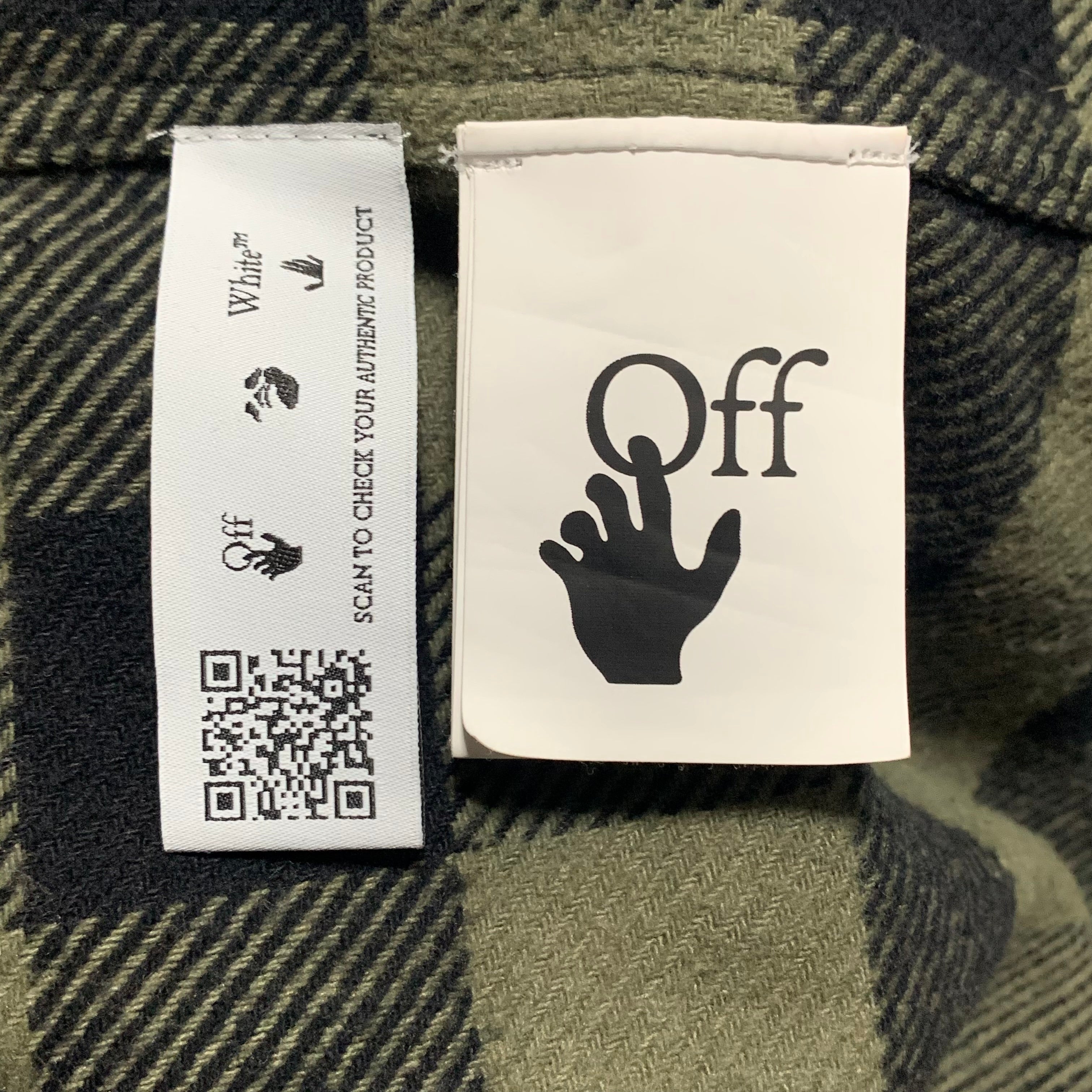 Off White Medium Flannel Shirt Arrows Checked Green Black Button Top Virgil Abloh