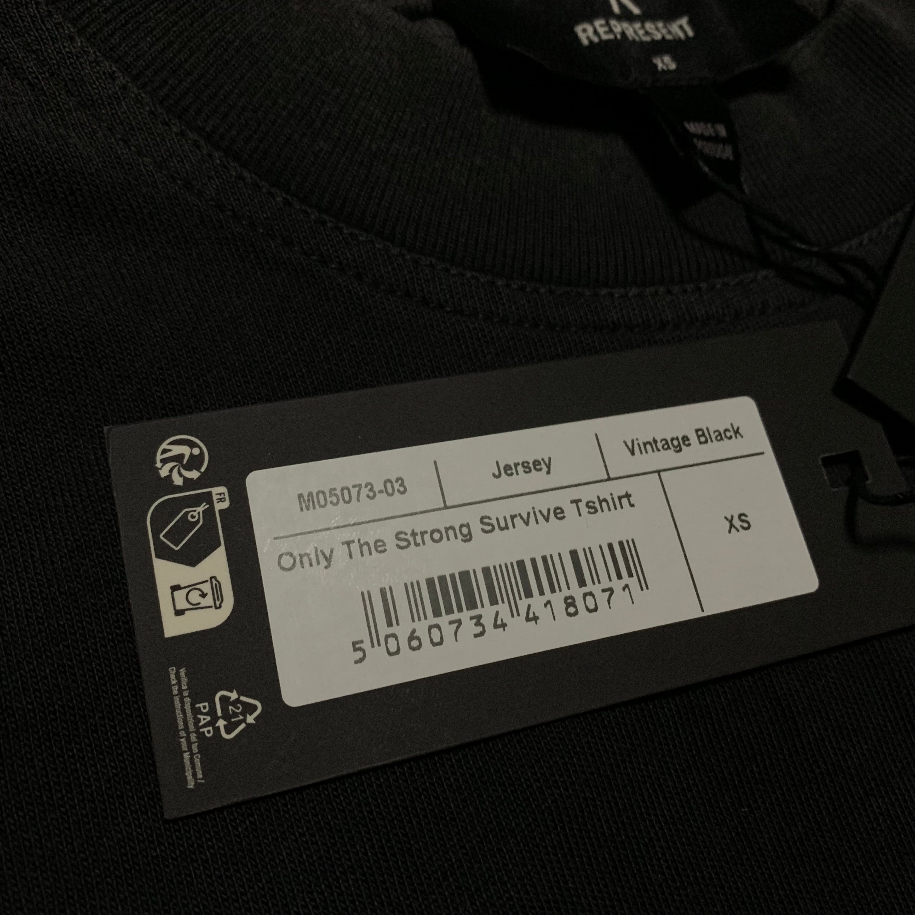 Represent XS Only The Strong Survive Vintage Black Tee Shark