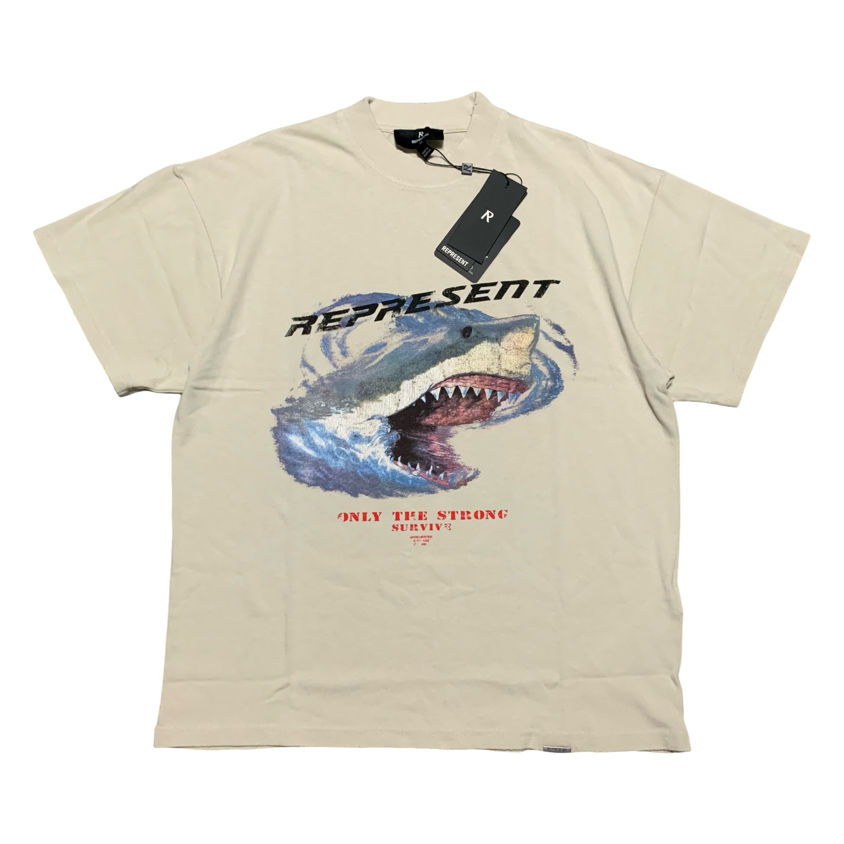 Represent XS Shark Graphic Vintage White White Tee