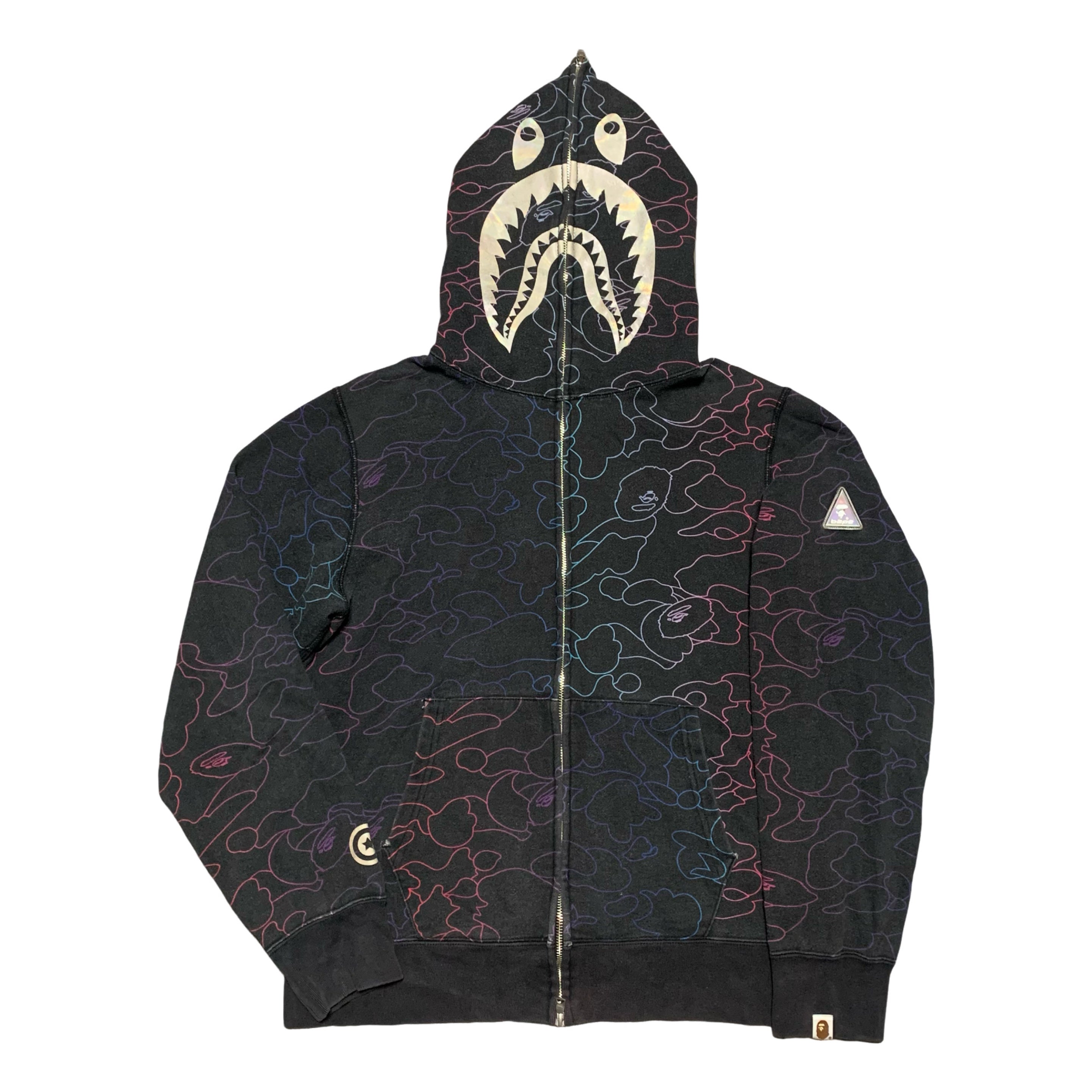 Bape Large Shark Hoodie Pencil Neon Camo Black Hoodie Full Zip A Bathing Ape