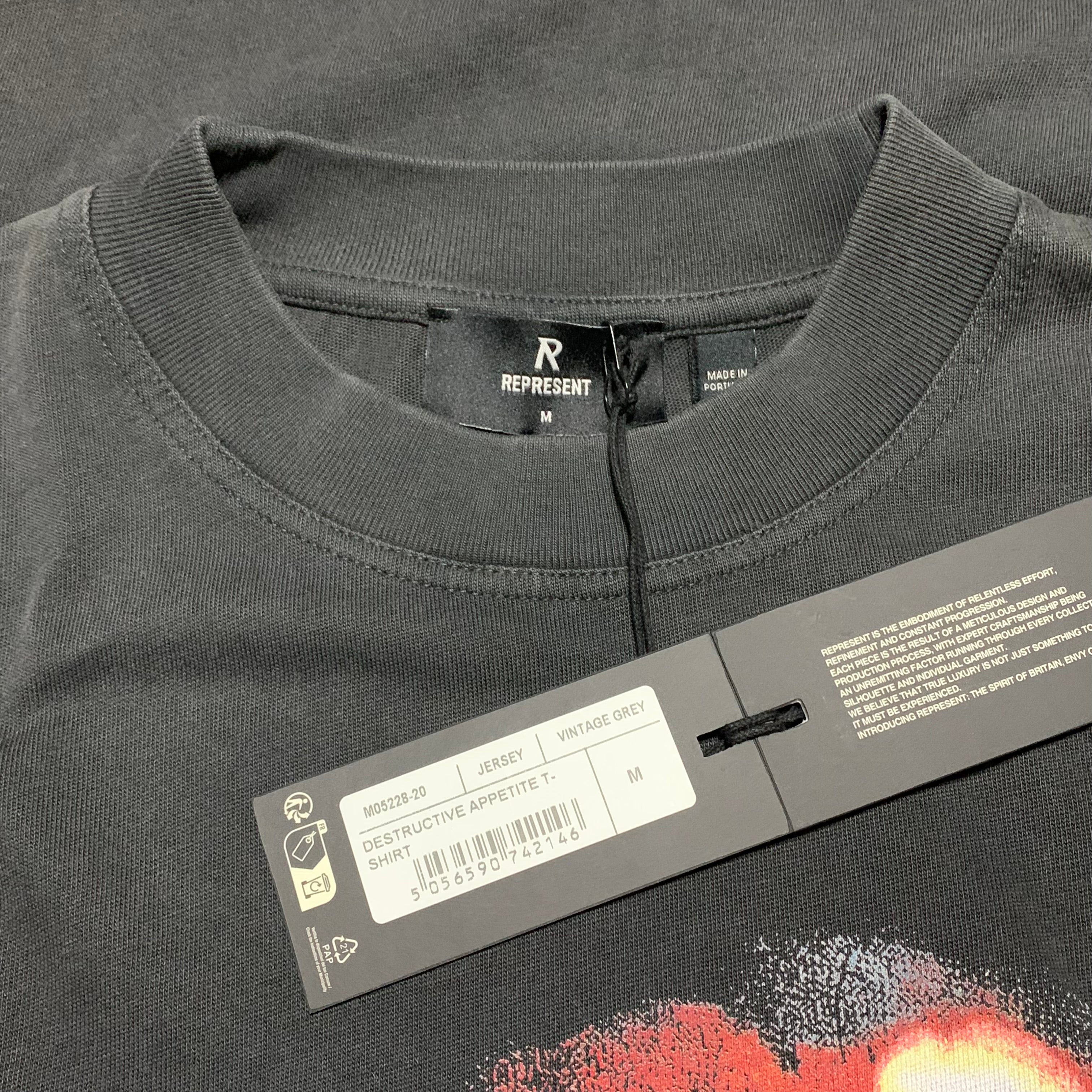 Represent Medium Destructive Appetite Vintage Grey Tee