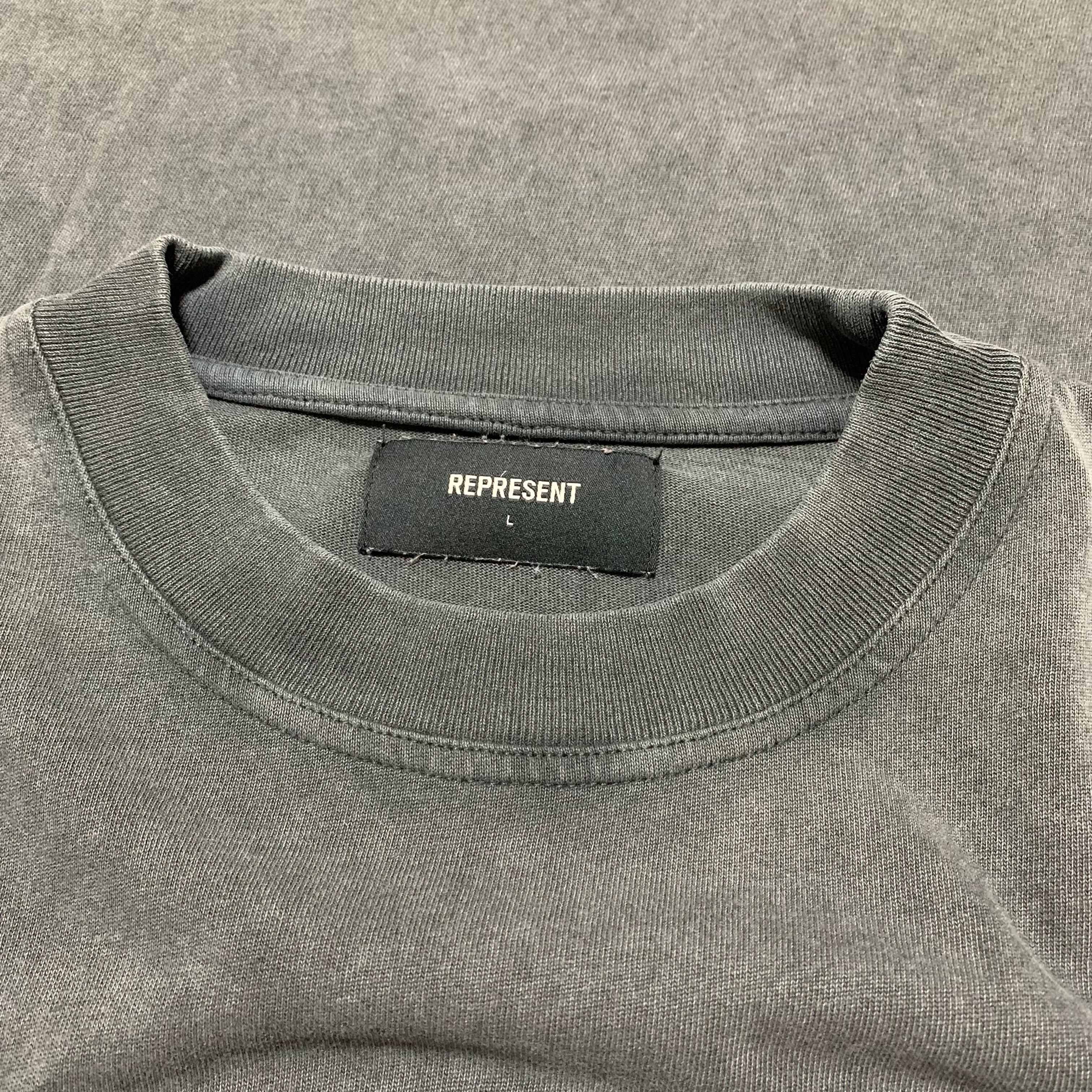 Represent Large Embroidered Vintage Grey Tee
