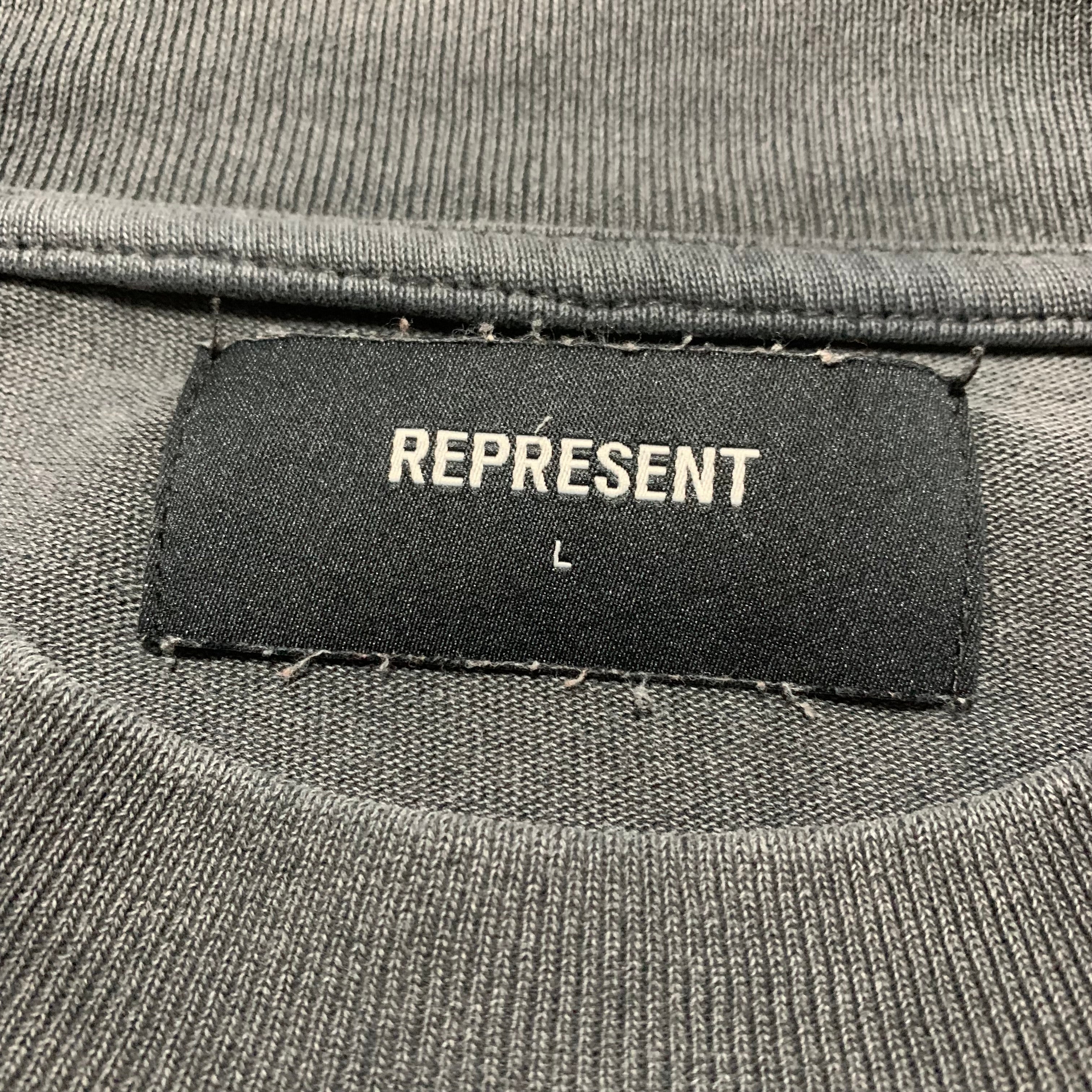 Represent Large Embroidered Vintage Grey Tee