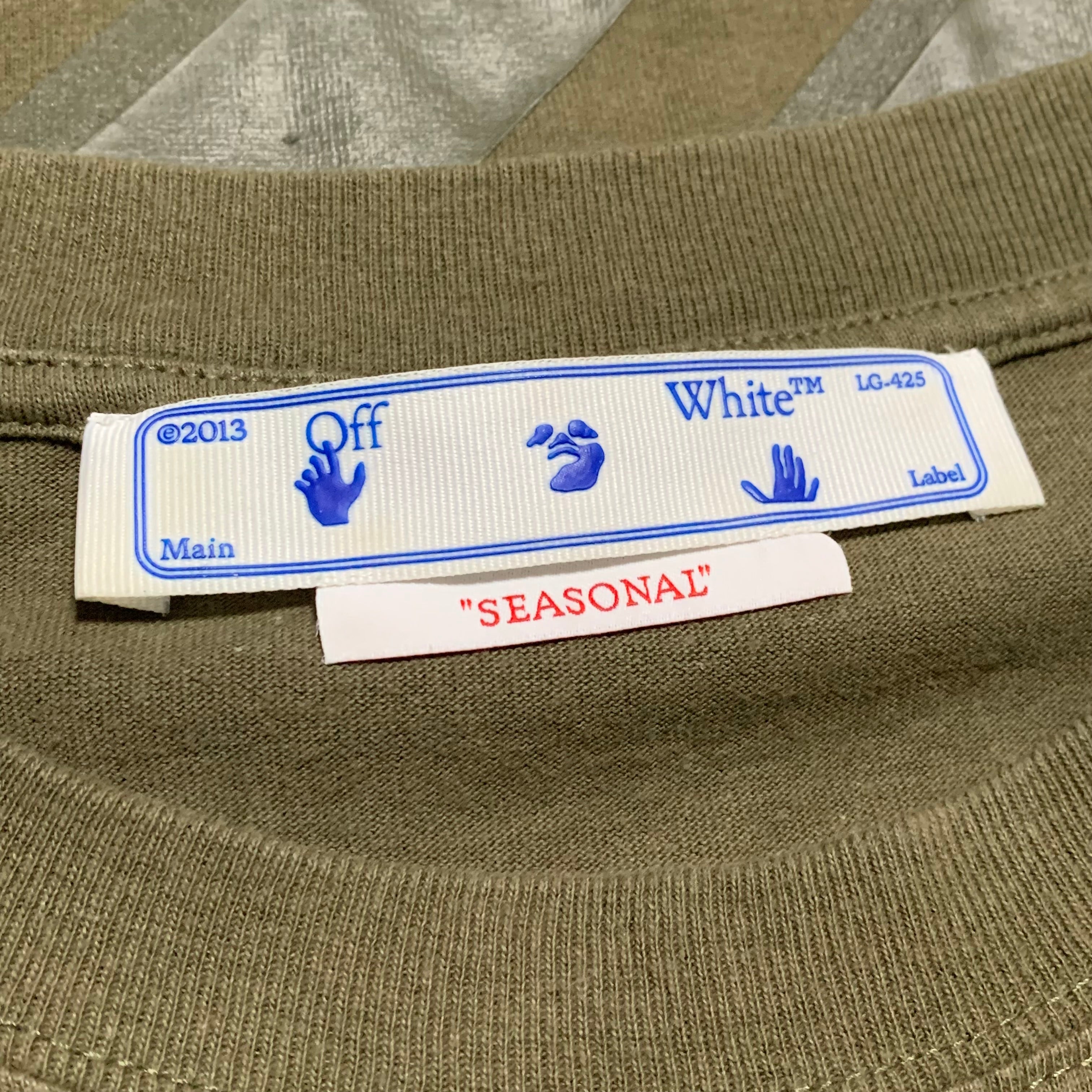 Off White Large Diagonal Tab Khaki Green Tee Virgil Abloh