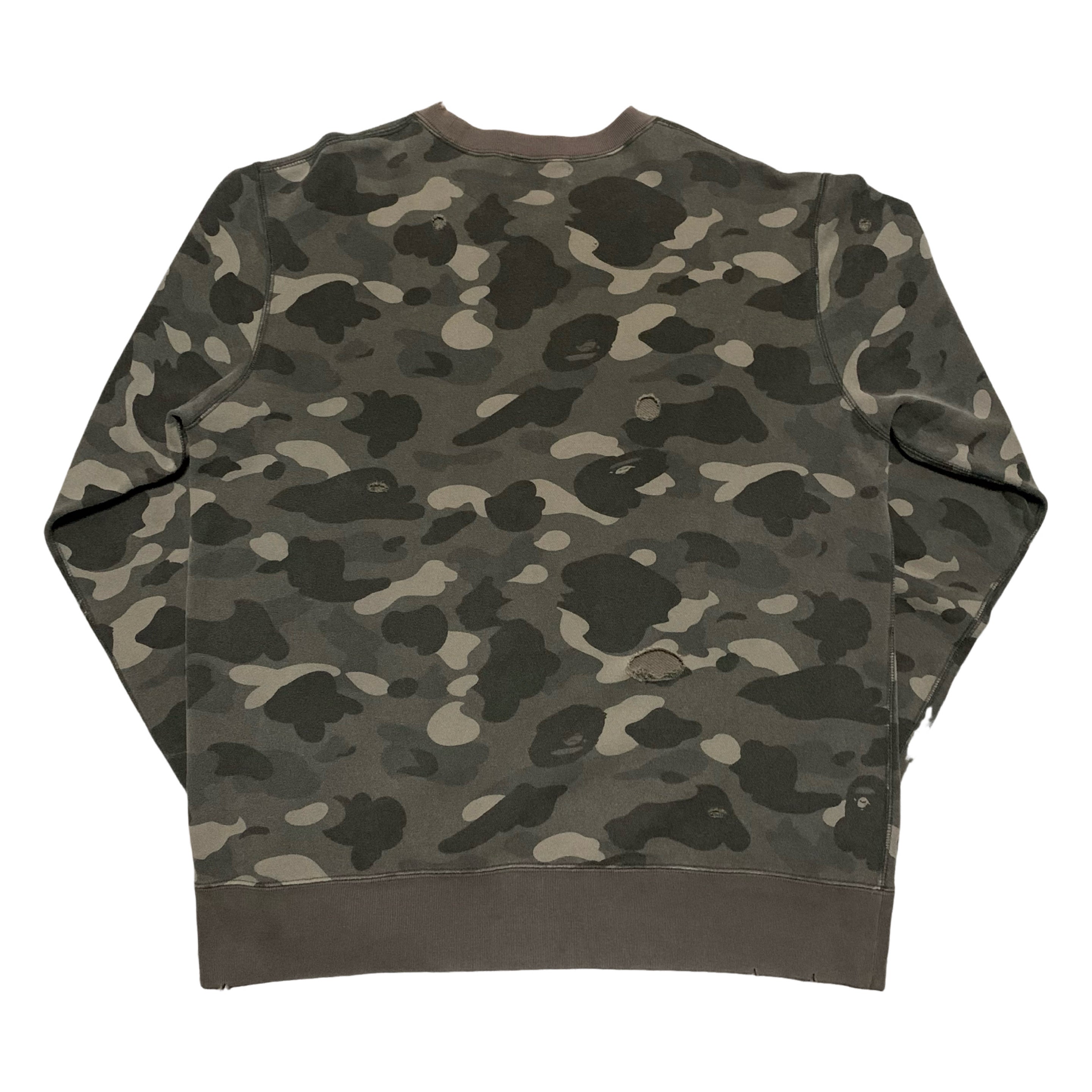 Bape Large Grey Camo Oversized Sweatshirt Crewneck Distressed A Bathing Ape