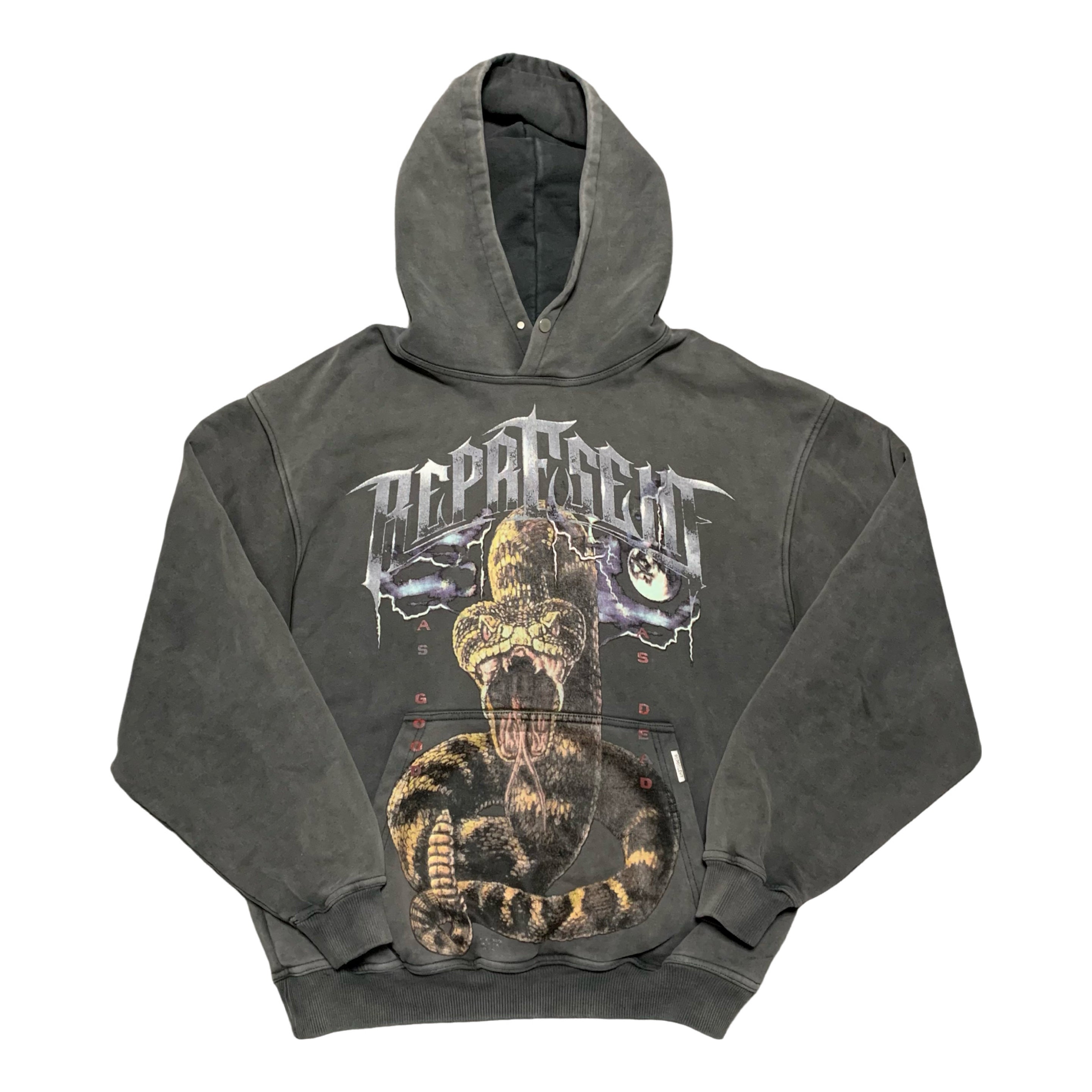Represent Small As Good As Dead Vintage Grey Hoodie Snake Graphic