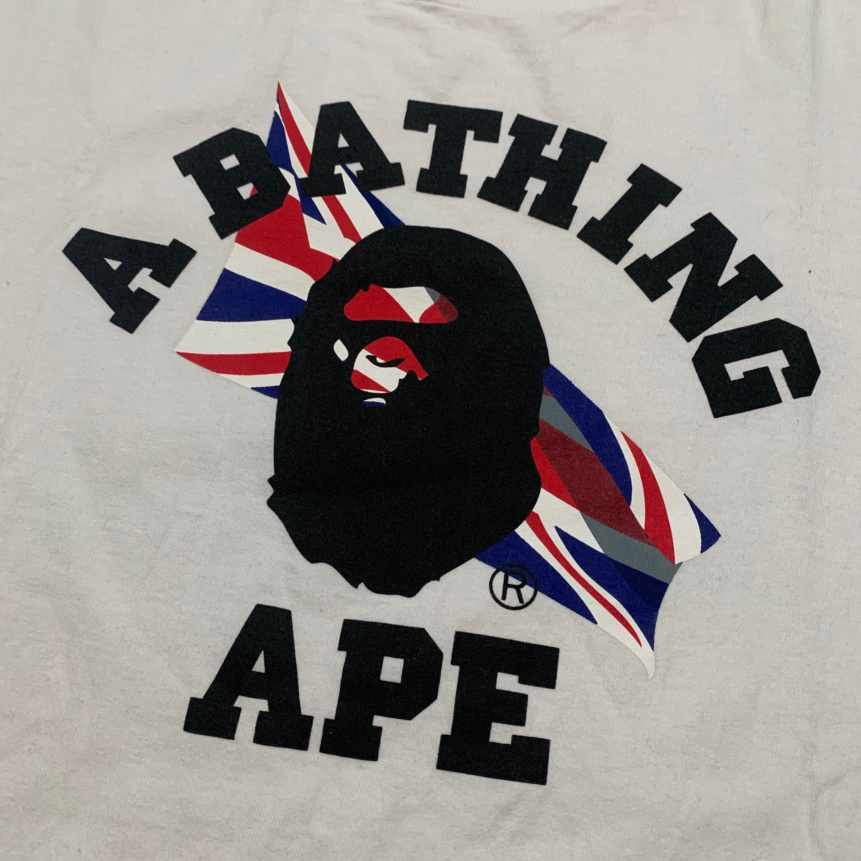 Bape Medium College London Union Jack Flag White Tee A Bathing Ape