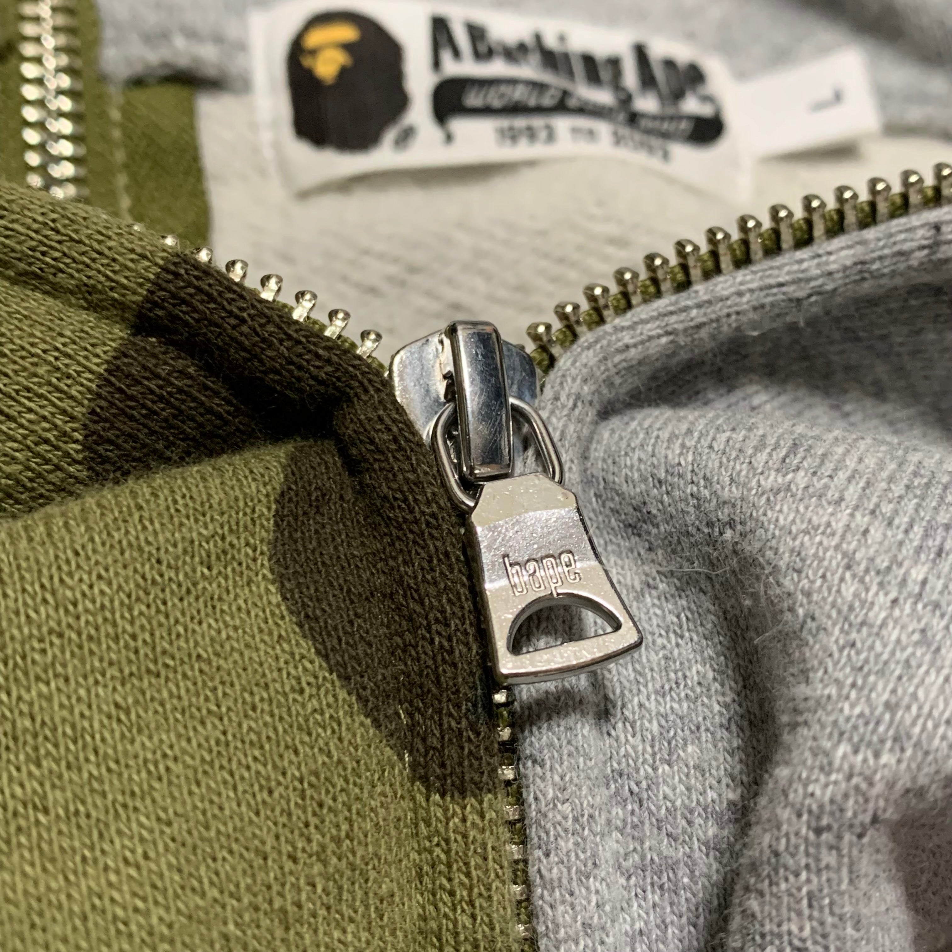 Bape Large Shark 1st Camo Grey Green Half Split Full Zip Hoodie A Bathing Ape
