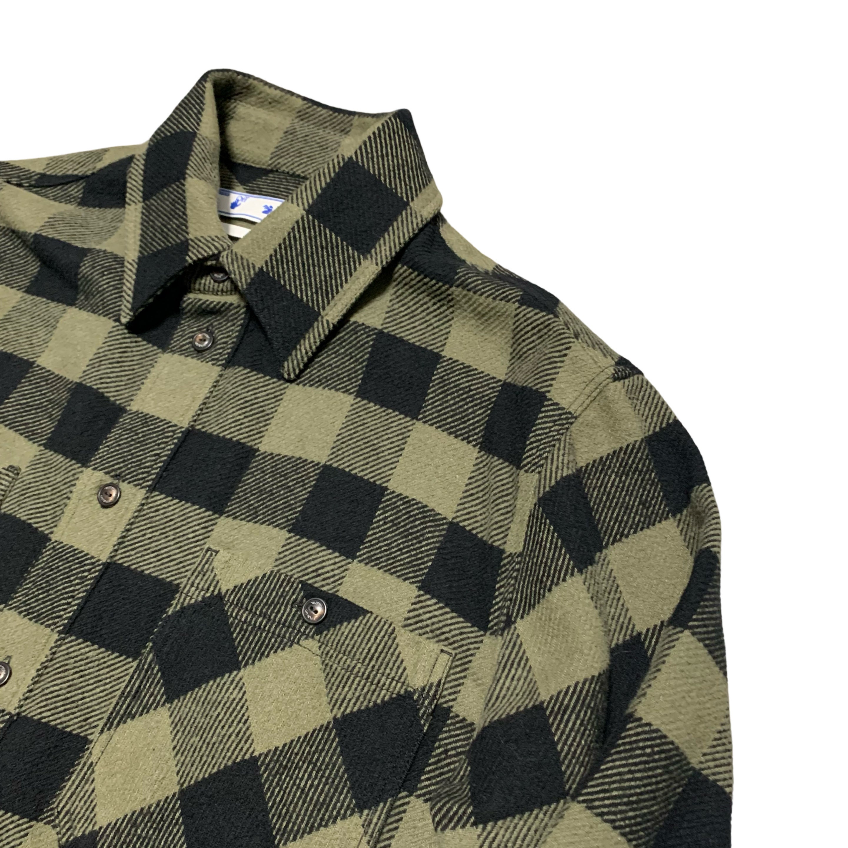 Off White Medium Flannel Shirt Arrows Checked Green Black Button Top Virgil Abloh