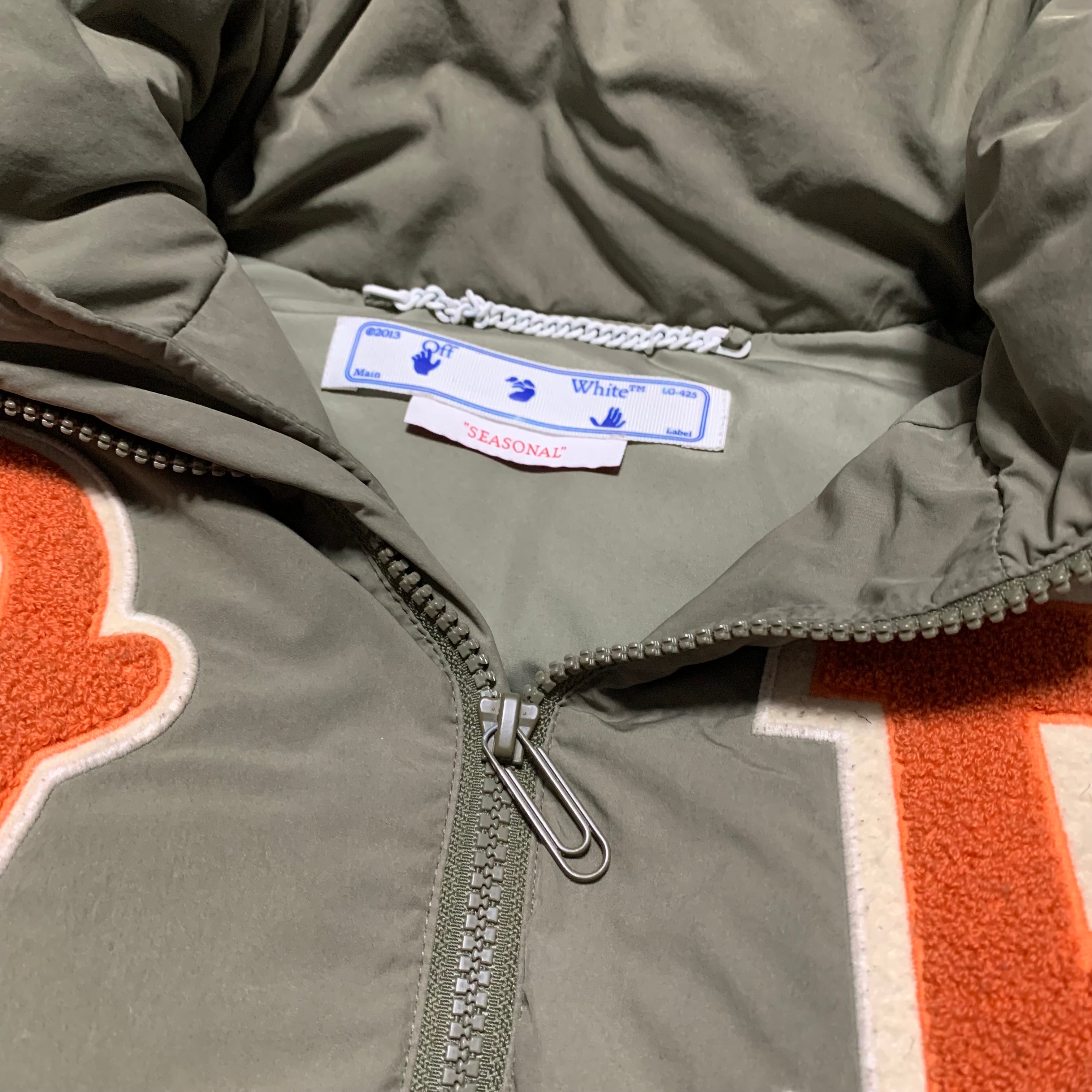 Off White Medium Puffer Logo Patch Army Green Jacket Virgil Abloh 2022