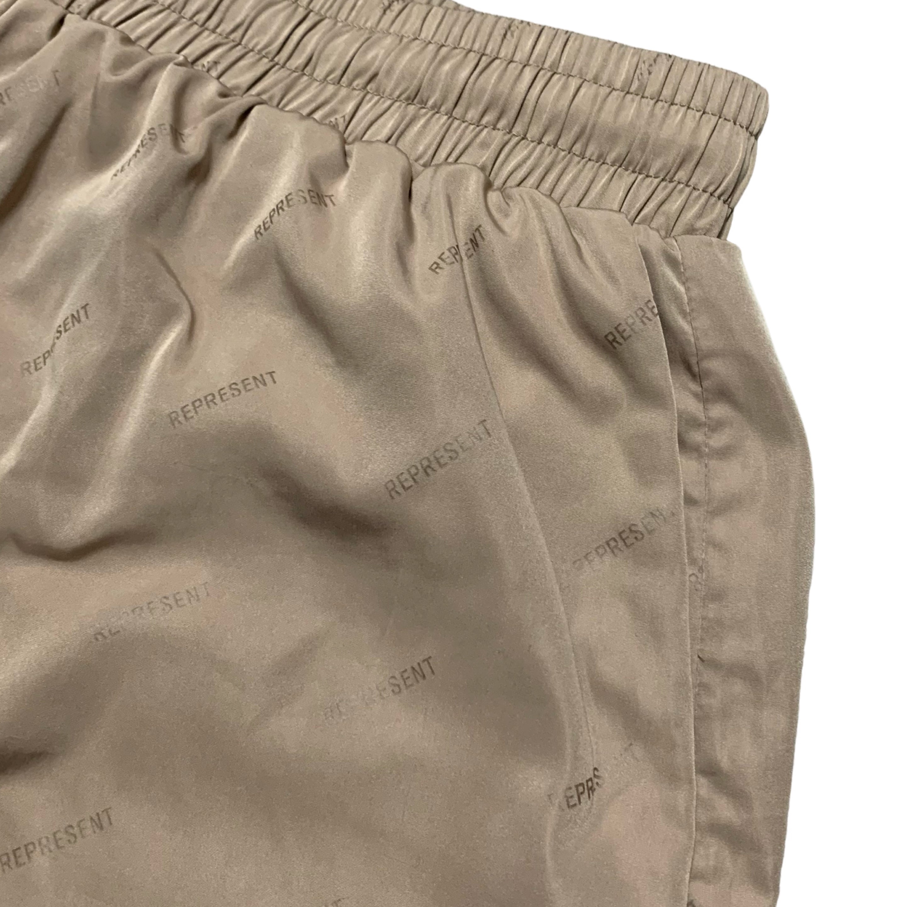Represent Medium Swim Shorts Logo All Over Mushroom Brown