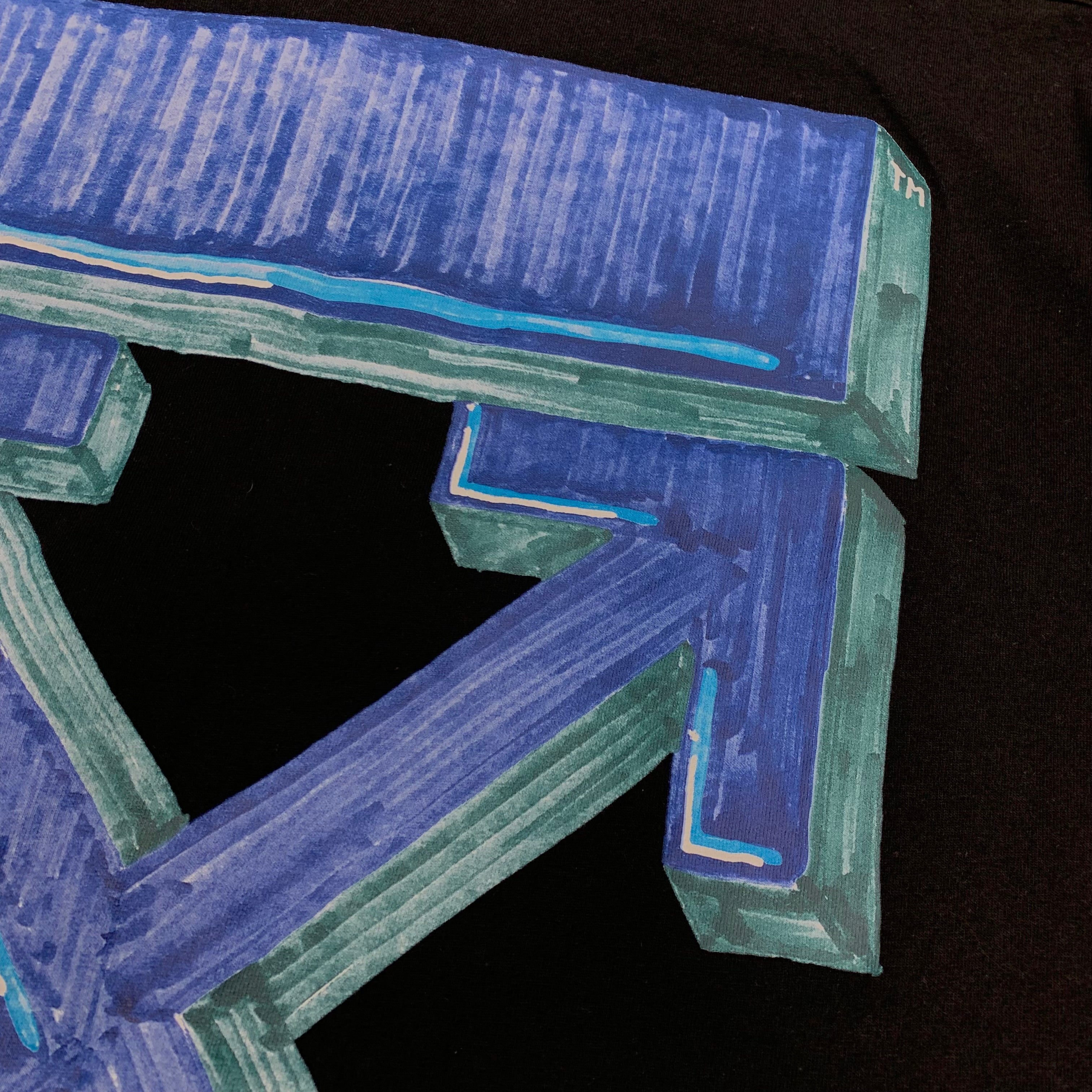 Off White Large Tee Marker Arrows Black T-Shirt Virgil Abloh Blue Graphic