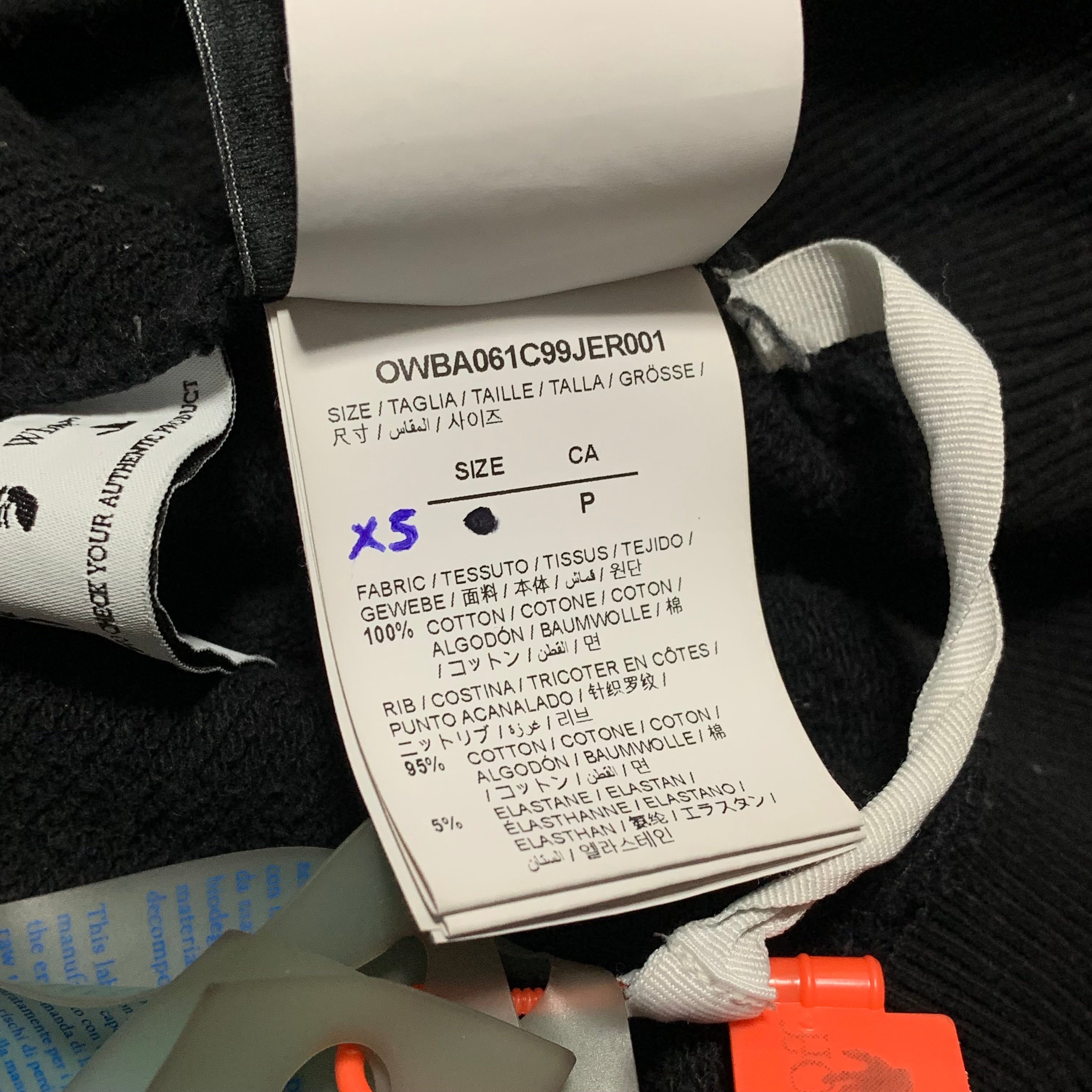 Off White XS Black Sweatshirt Crewneck Off Logo Short Vigil Abloh