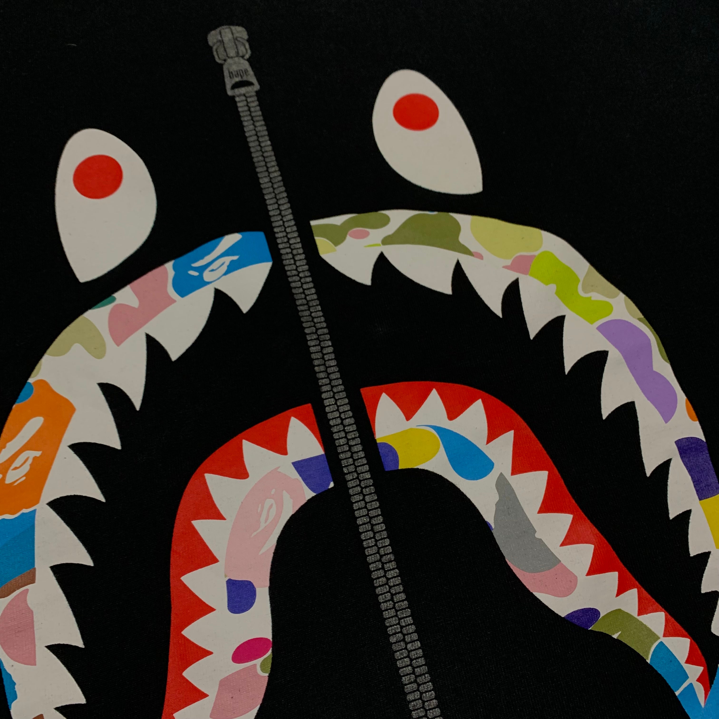 Bape 2XL Shark Multi Camo Black Tee A Bathing Ape XXL