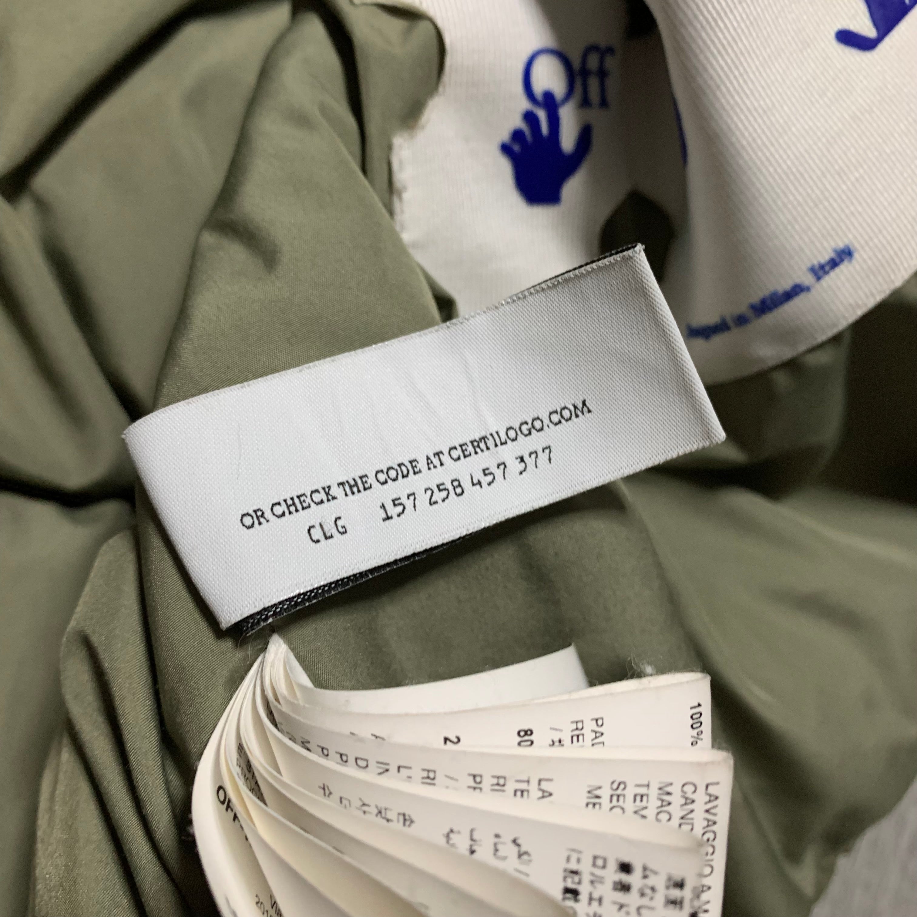 Off White Medium Puffer Logo Patch Army Green Jacket Virgil Abloh 2022