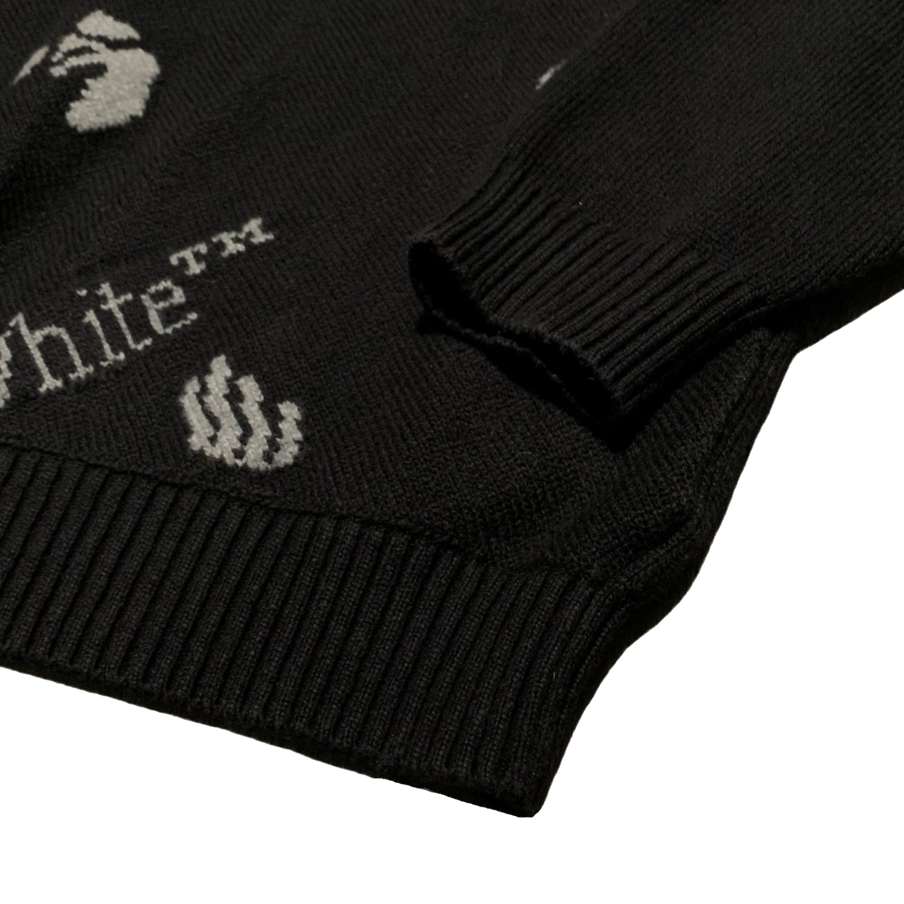 Off White Large Knitted Black Sweatshirt Crewneck All Over Logo Virgil Abloh Knitwear