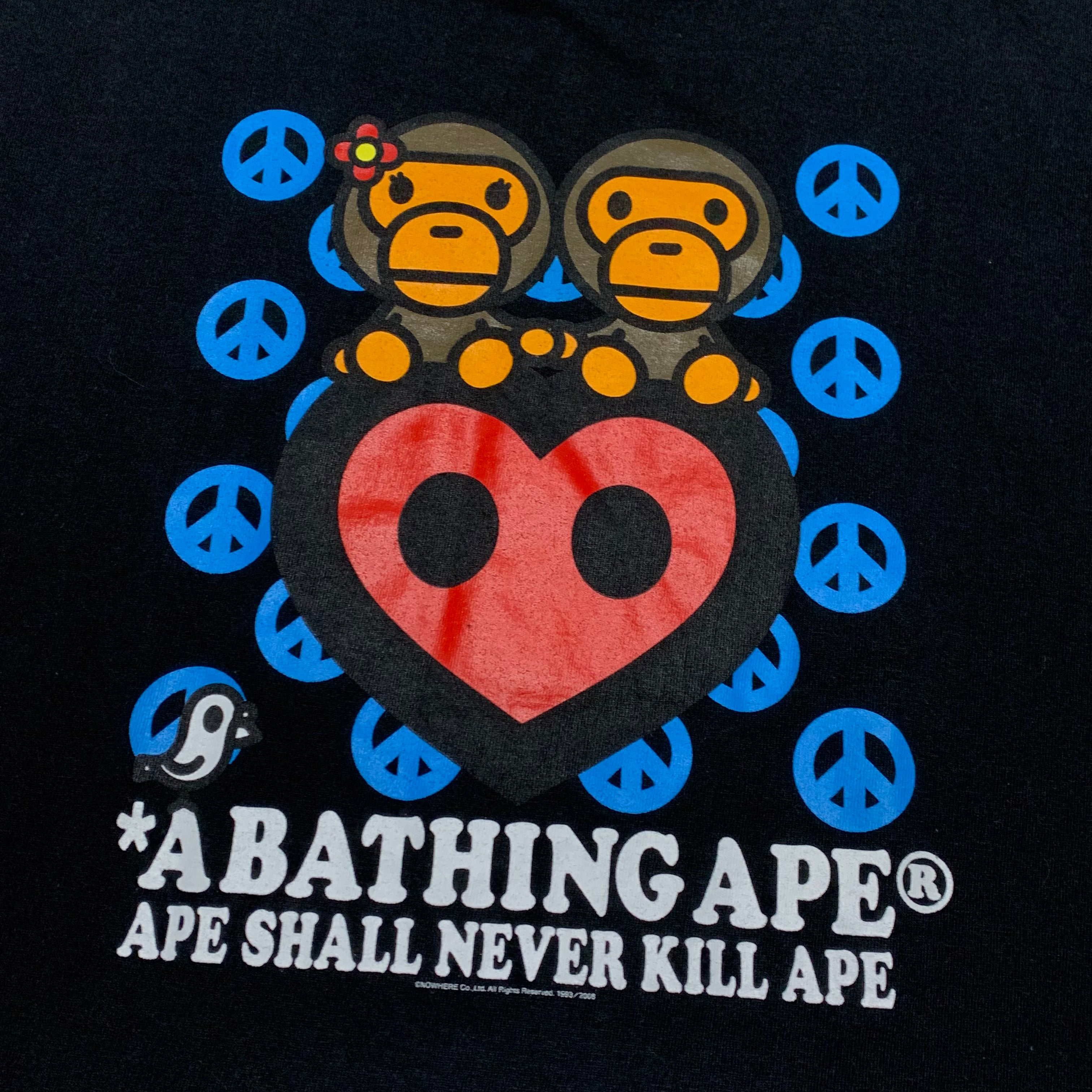 Bape Large Baby Milo Heart Graphic Black Tee 2008