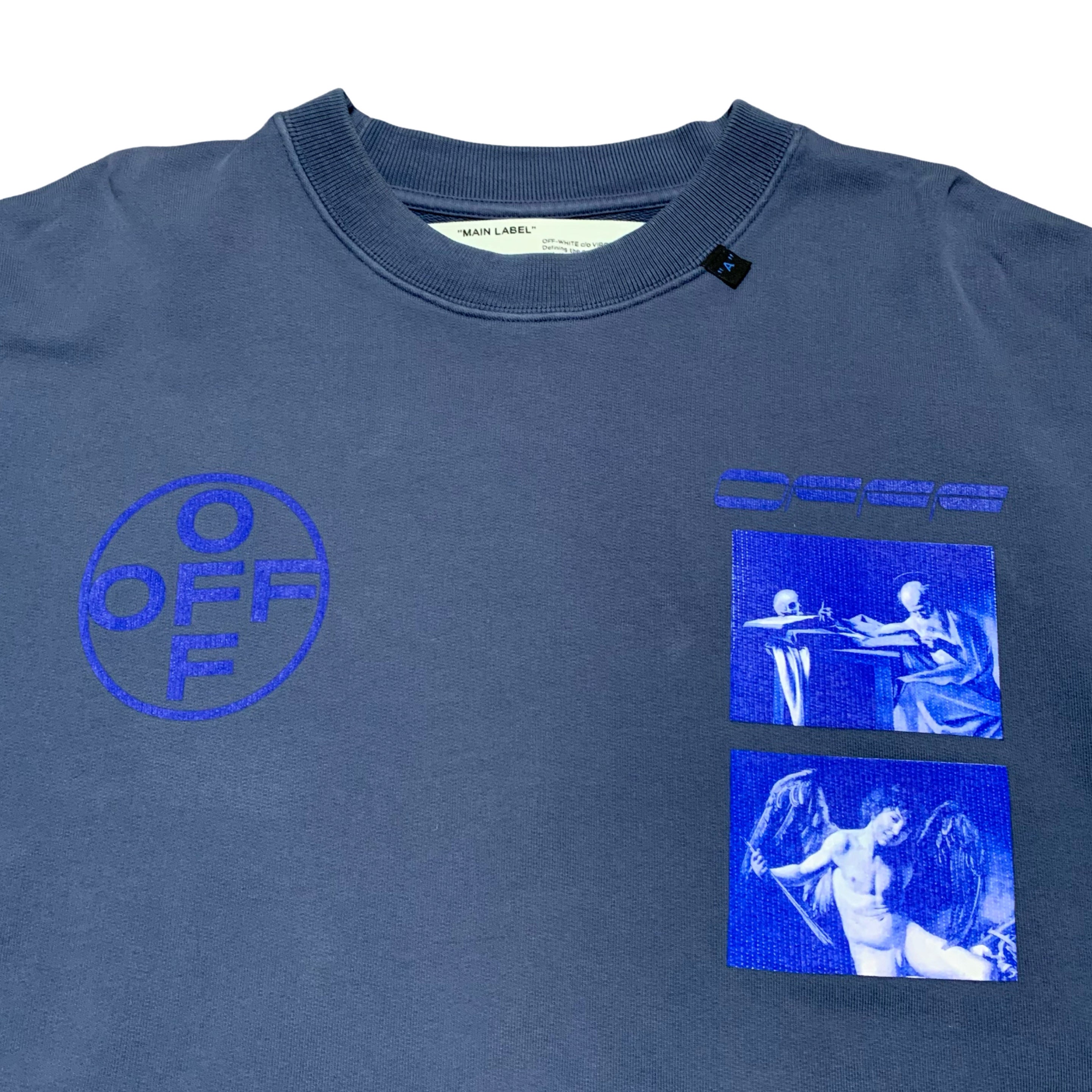 Off White Small Hardcore Caravaggio Indio Blue Sweater Sweatshirt Crewneck Virgil Abloh