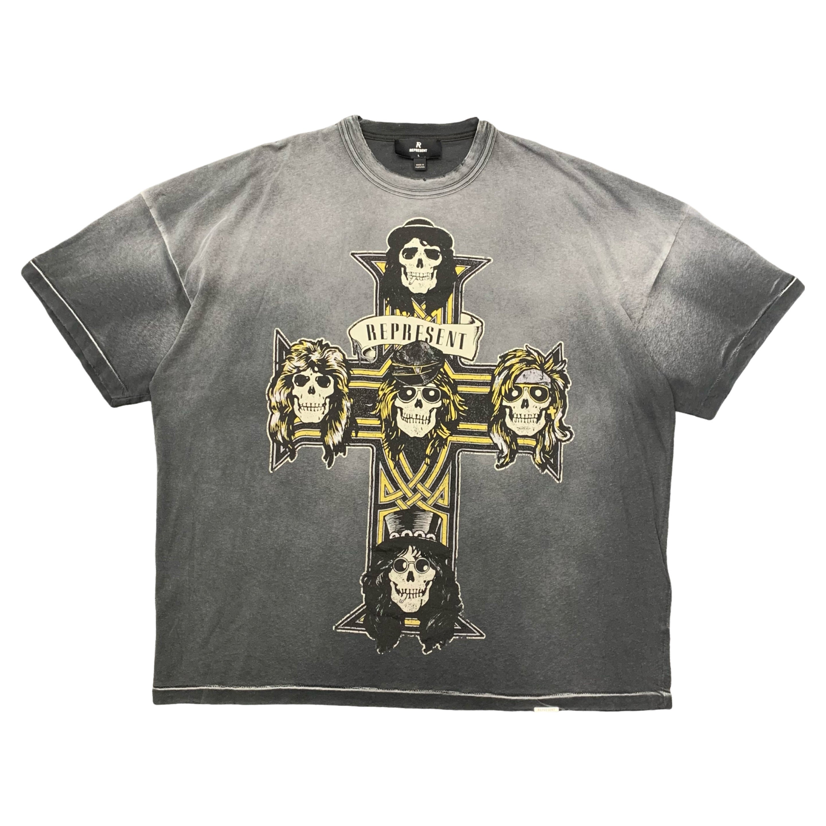 Represent Large Tee Guns & Roses Cross Stained Black T-Shirt